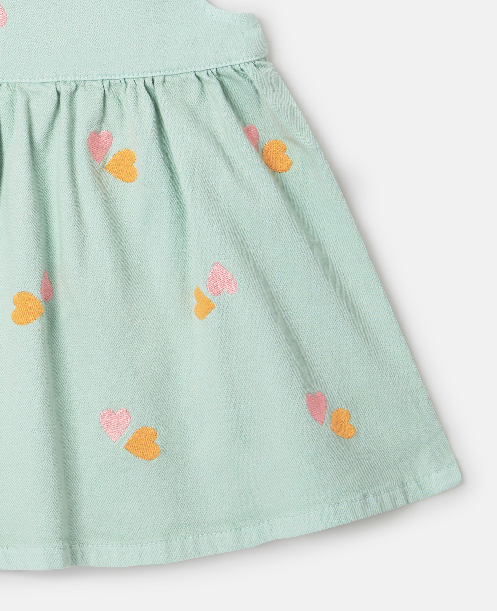 Heart-Embroidered Gabardine Dress-Green-large image number 3