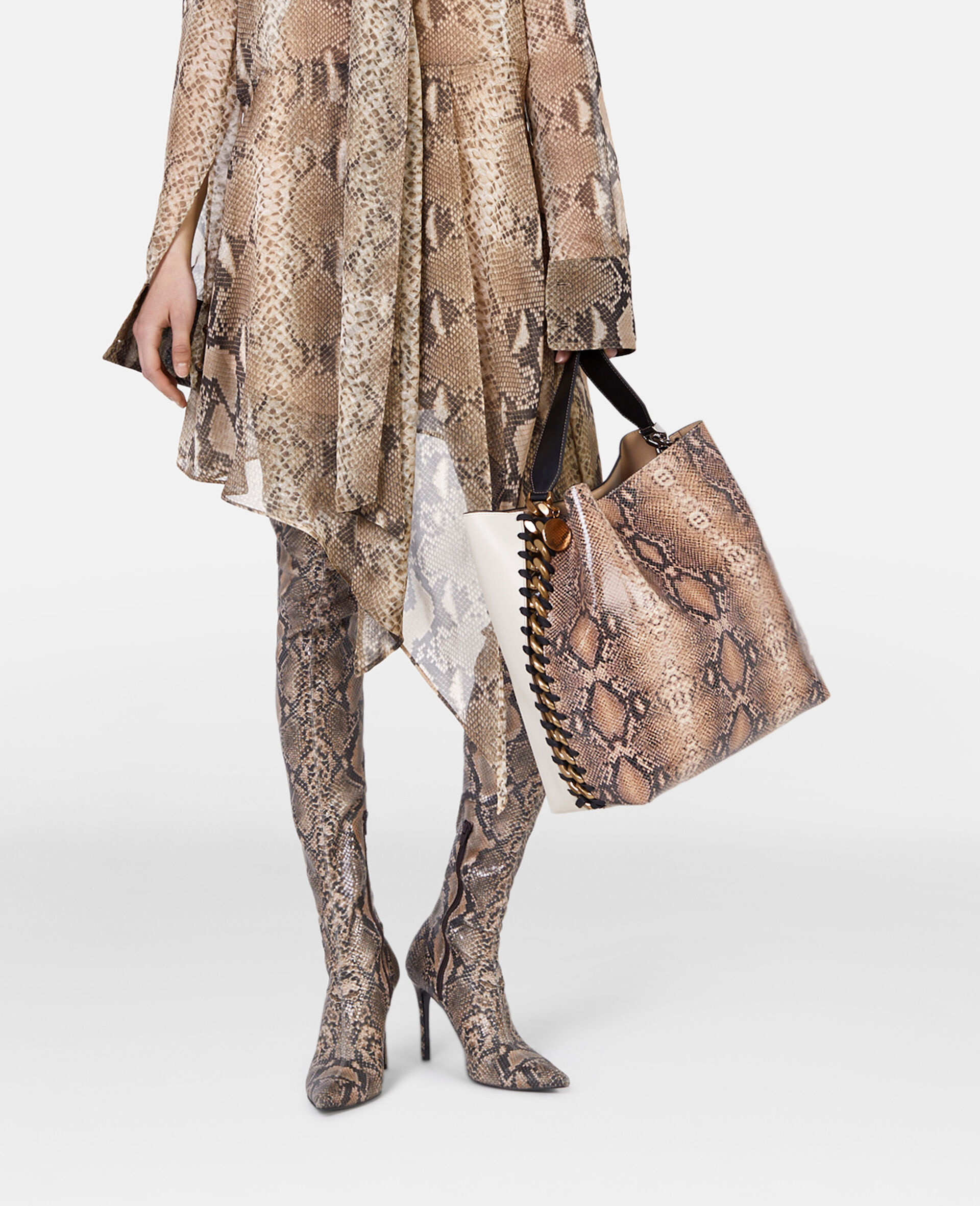 Women Natural/Pure White Frayme Alter Python Tote Bag | Stella McCartney AU