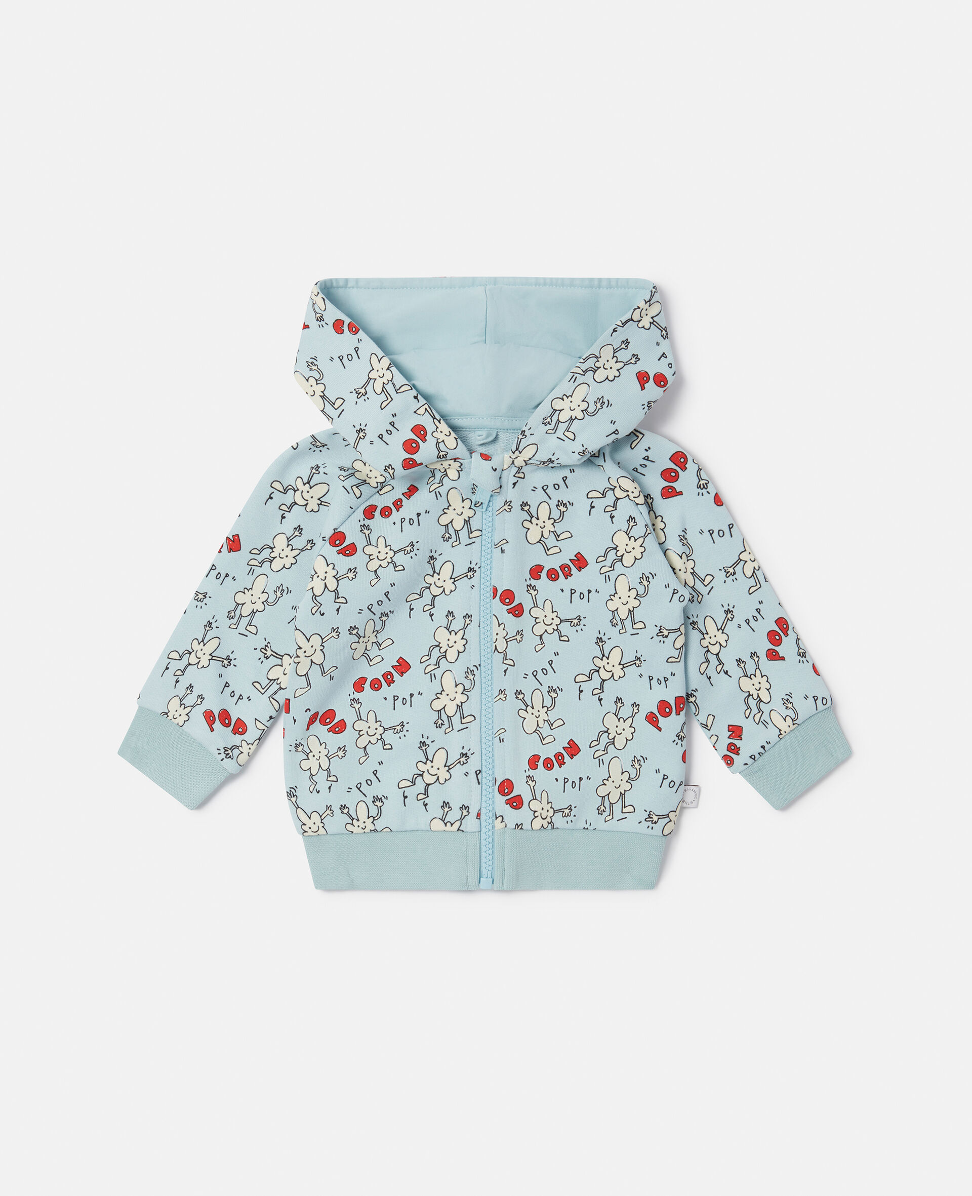 Popcorn Print Zip Hoodie-Blue-large image number 0