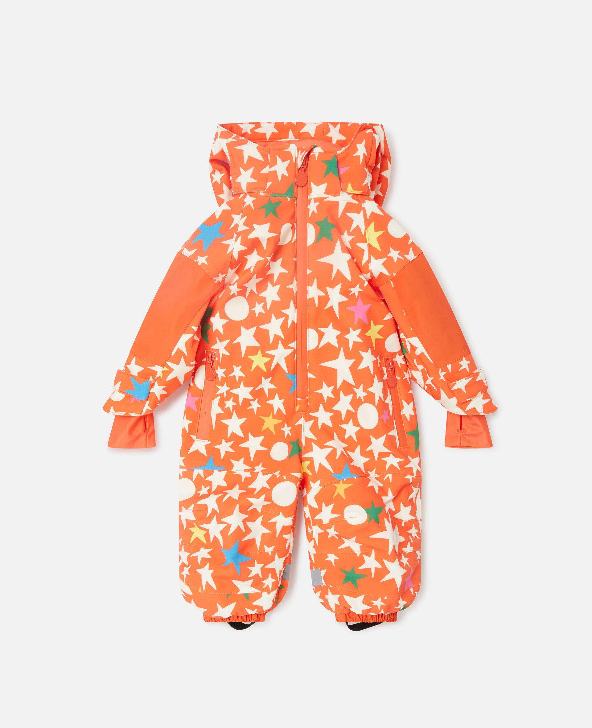 Star Print Hooded Snow Suit-Orange-medium