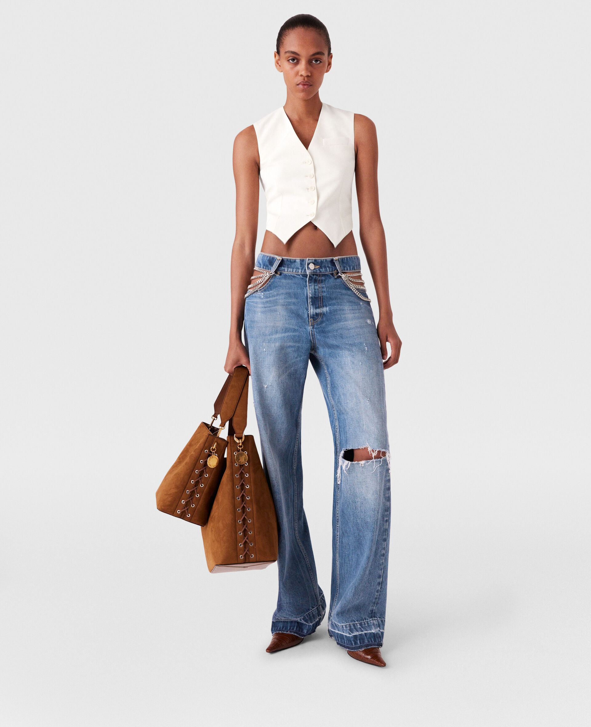 Gilet ajuste court en laine-Cream-large image number 5