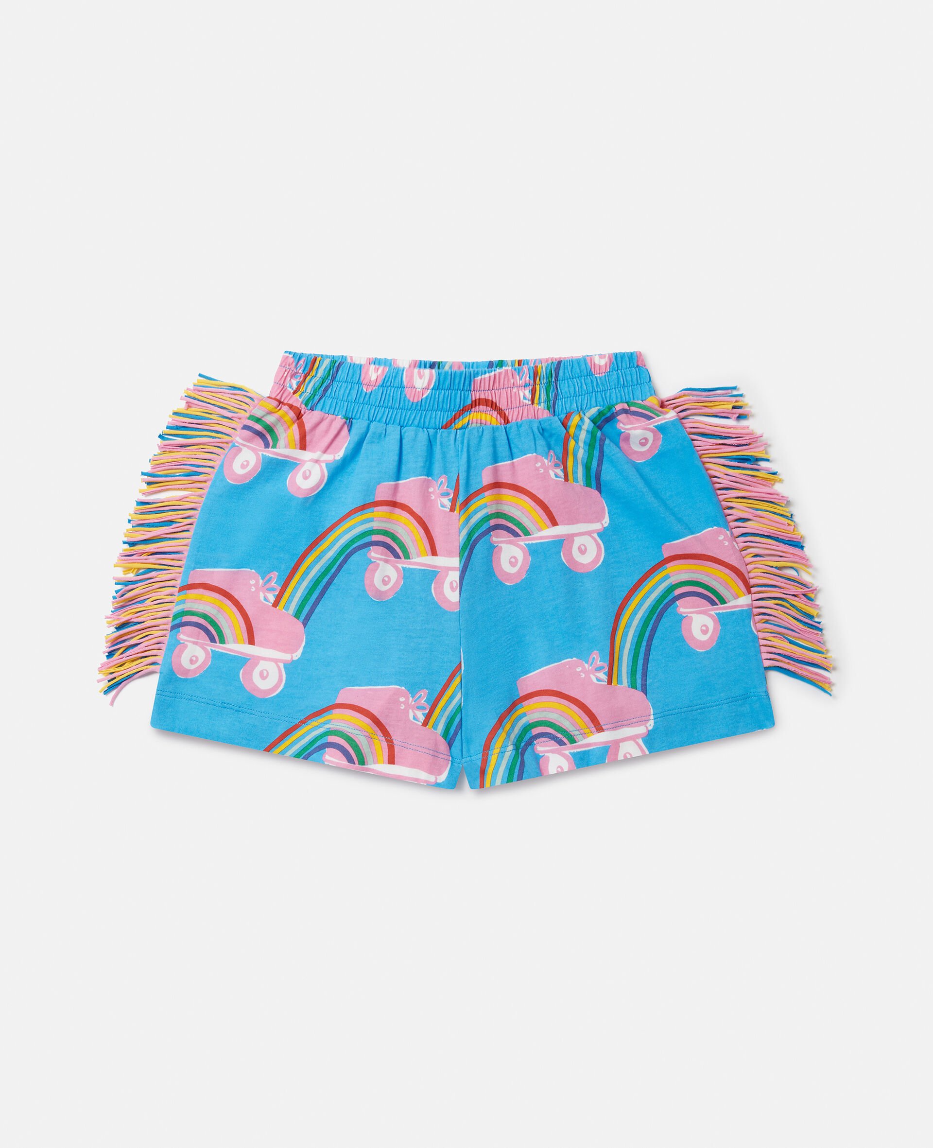 Rollerskate Rainbow Print Fringe Shorts-Blue-large Rollerskate Rainbow Print Fringe Shorts-Blue-large image number 0