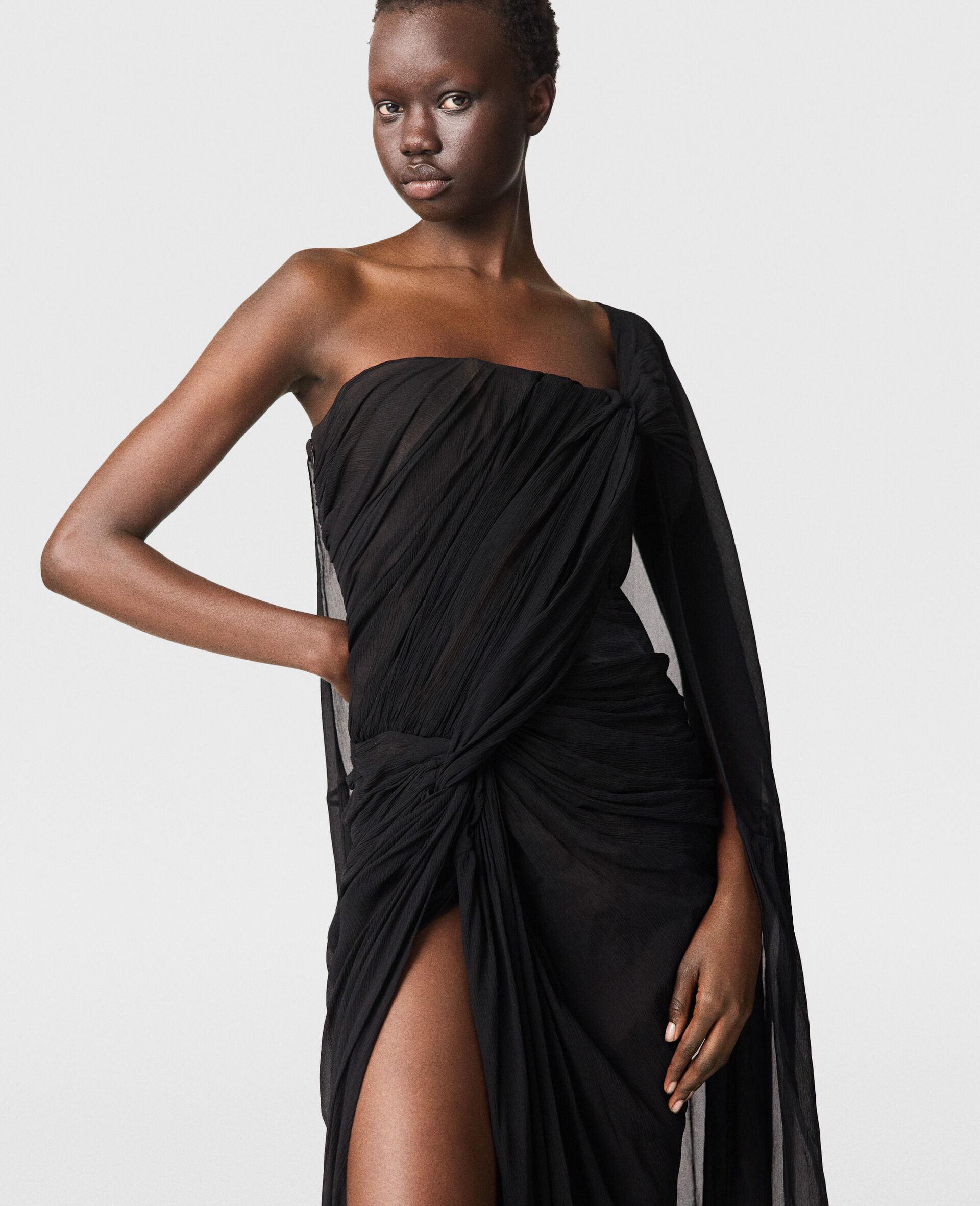 Wrapped Cape-Front Ruched Top-Black-large image number 2