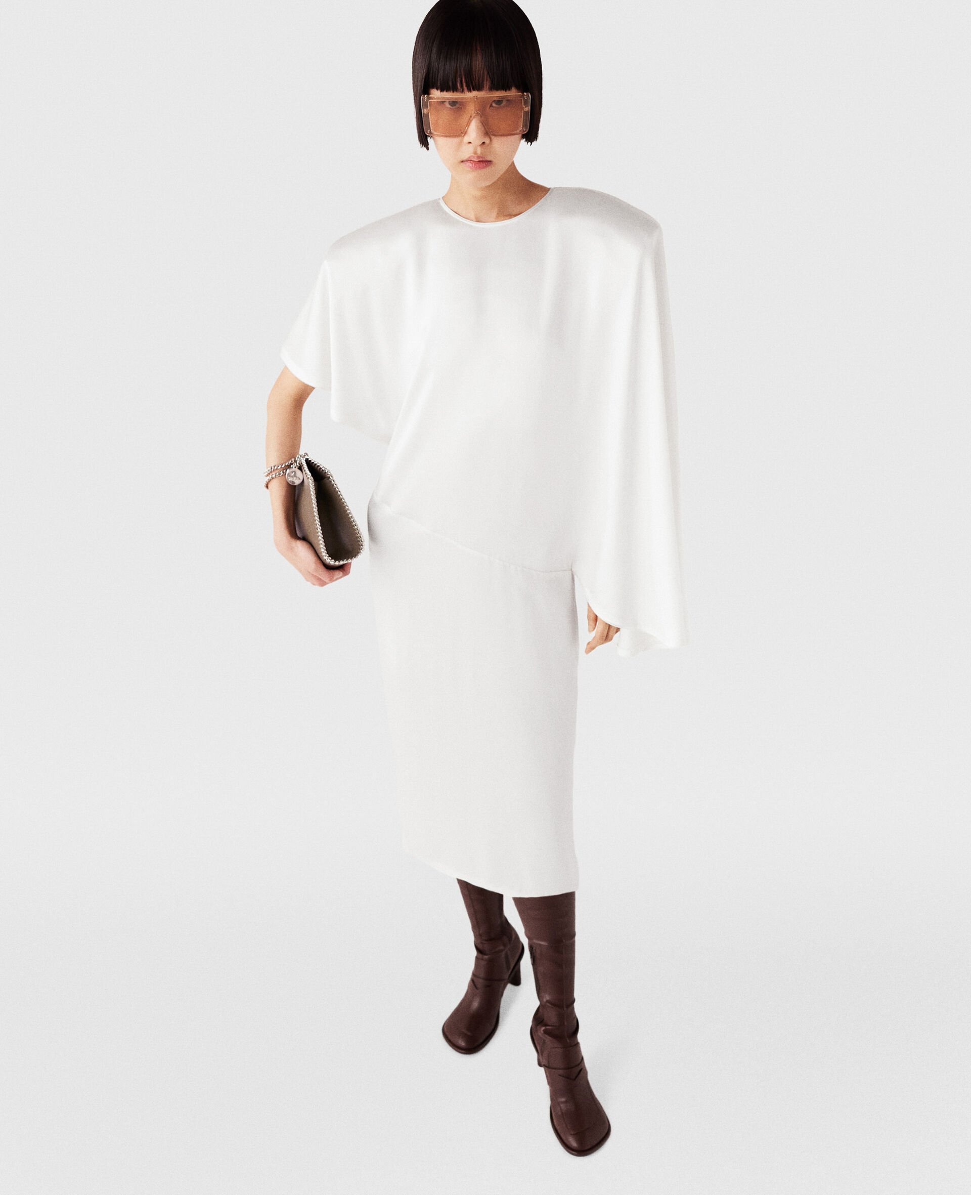 Strong Shoulder Asymmetric Midi Dress-White-model Strong Shoulder Asymmetric Midi Dress-White-model