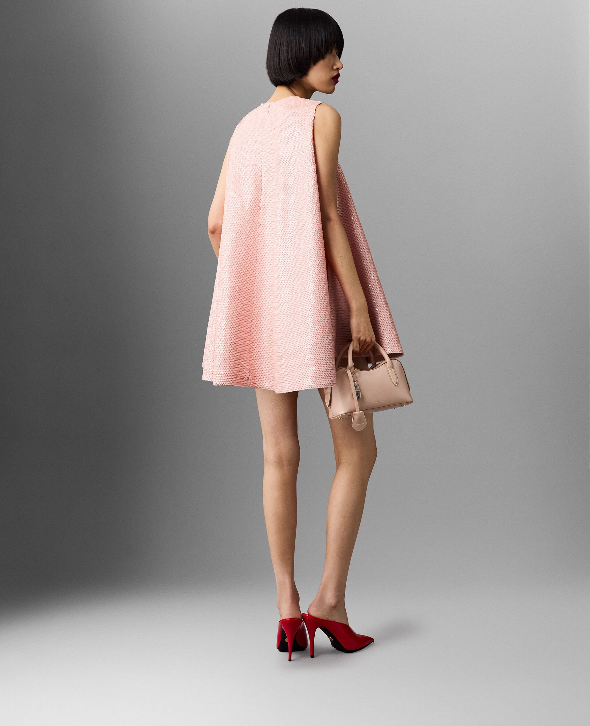 Mini robe trapeze ornee de sequins-Rose-large image number 4