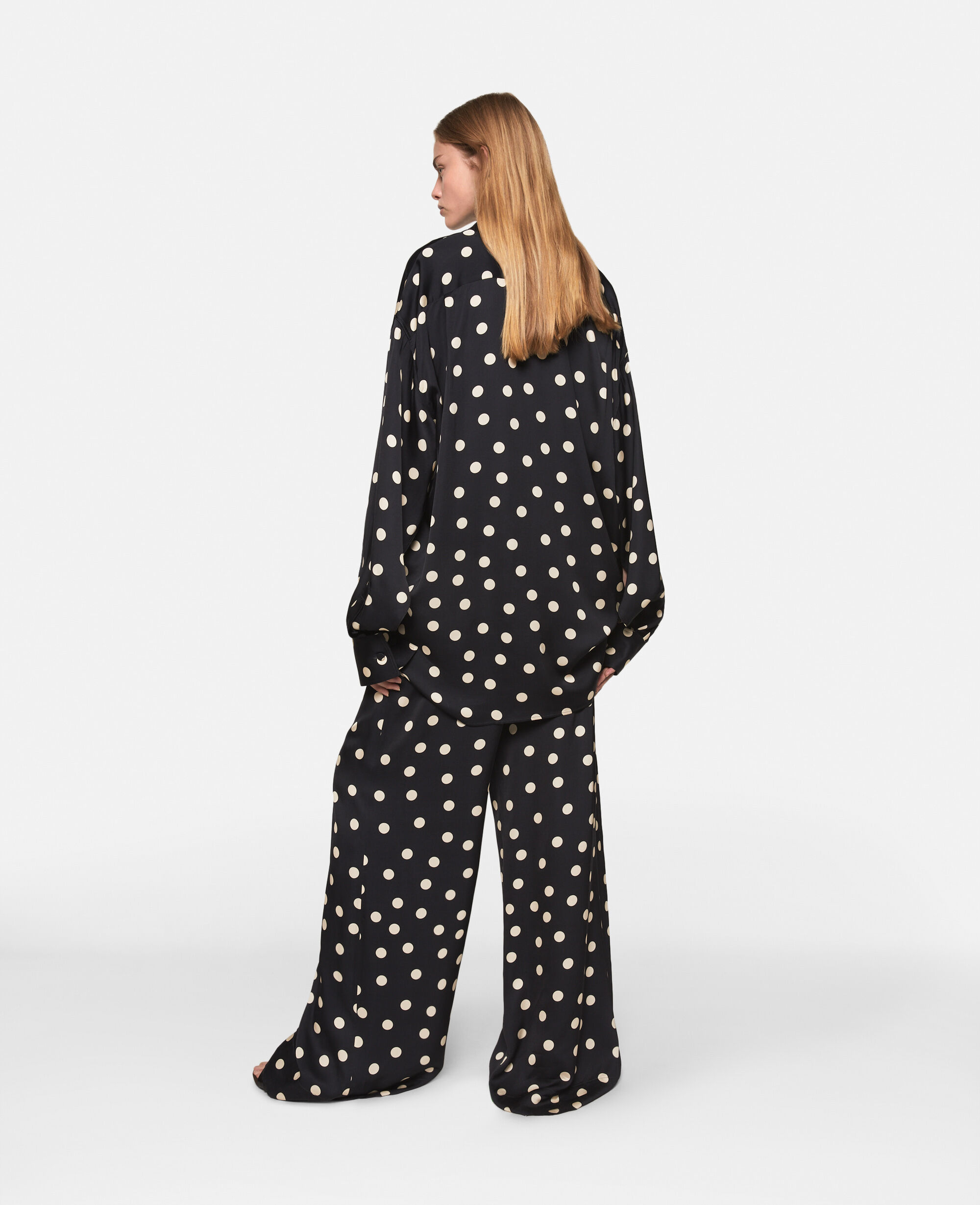 Women Black with cream Oversized Polka Dot Tuxedo Shirt