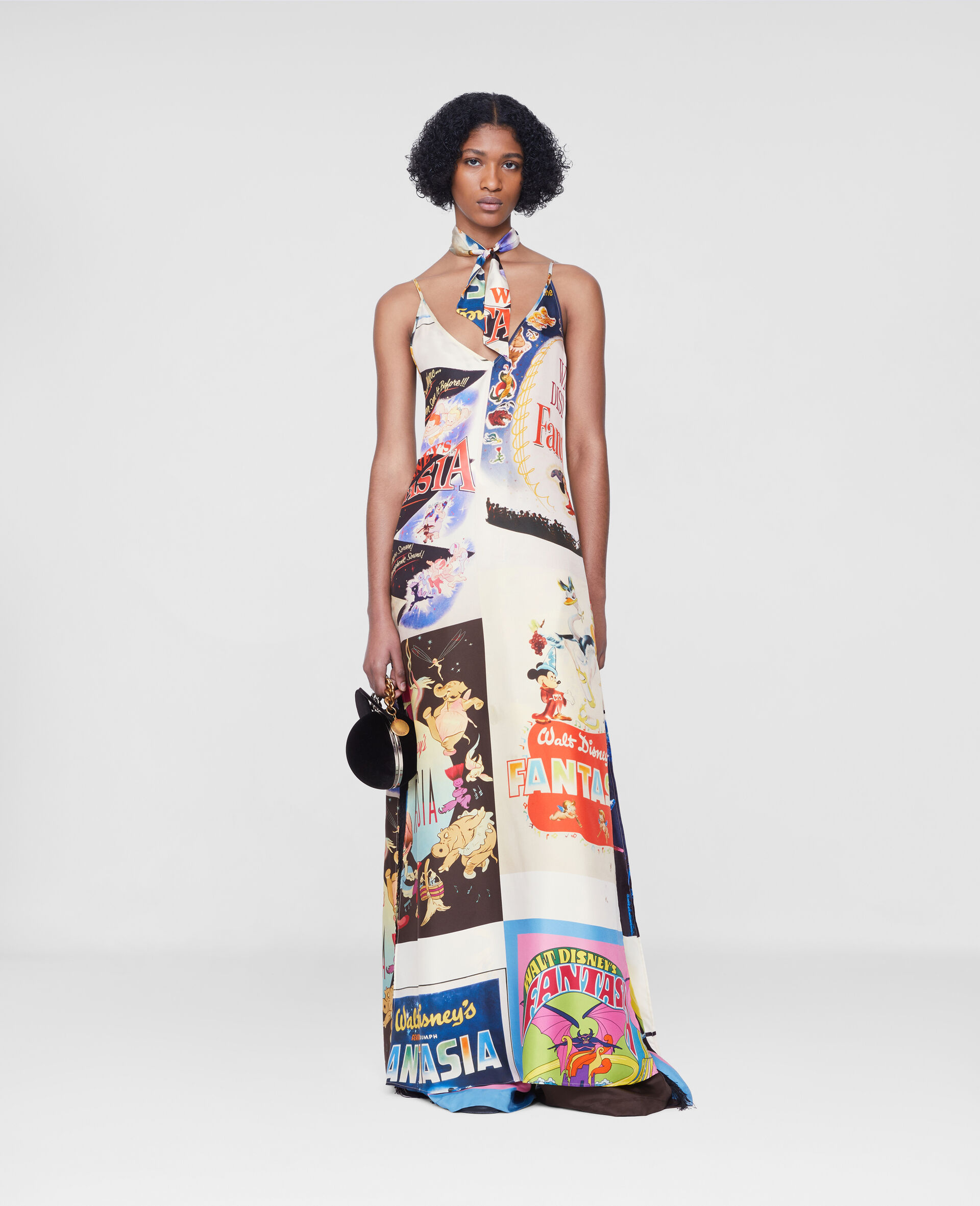 Fantasia Poster Print Silk Maxi Dress-Multicolour-large image number 1