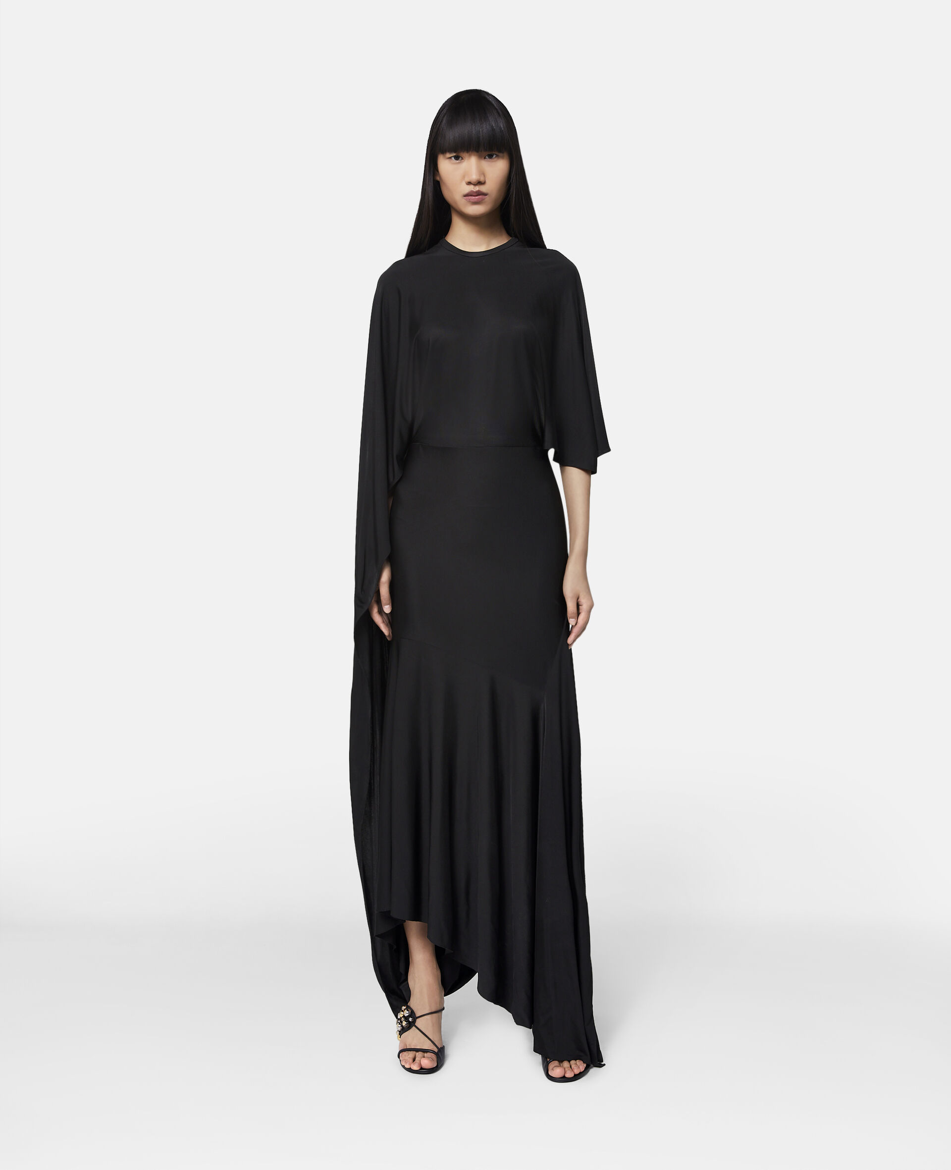 Asymmetric Cape Sleeve Dress-Black-large image number 2