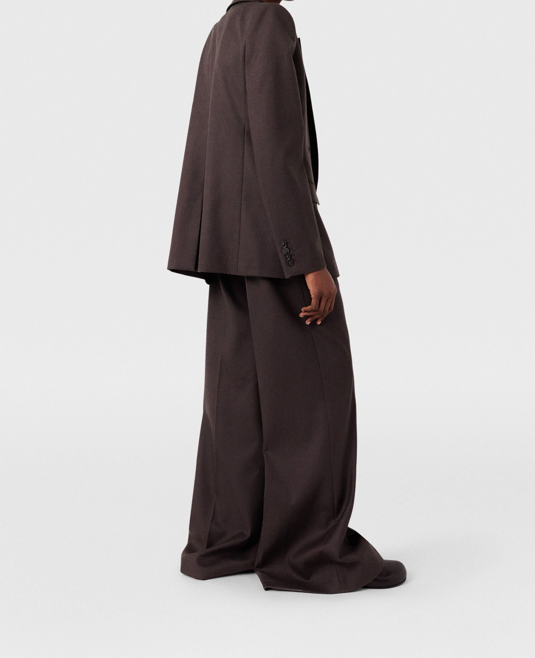 Women Dark chocolate brown High-Rise Wide-Leg Wool Pants