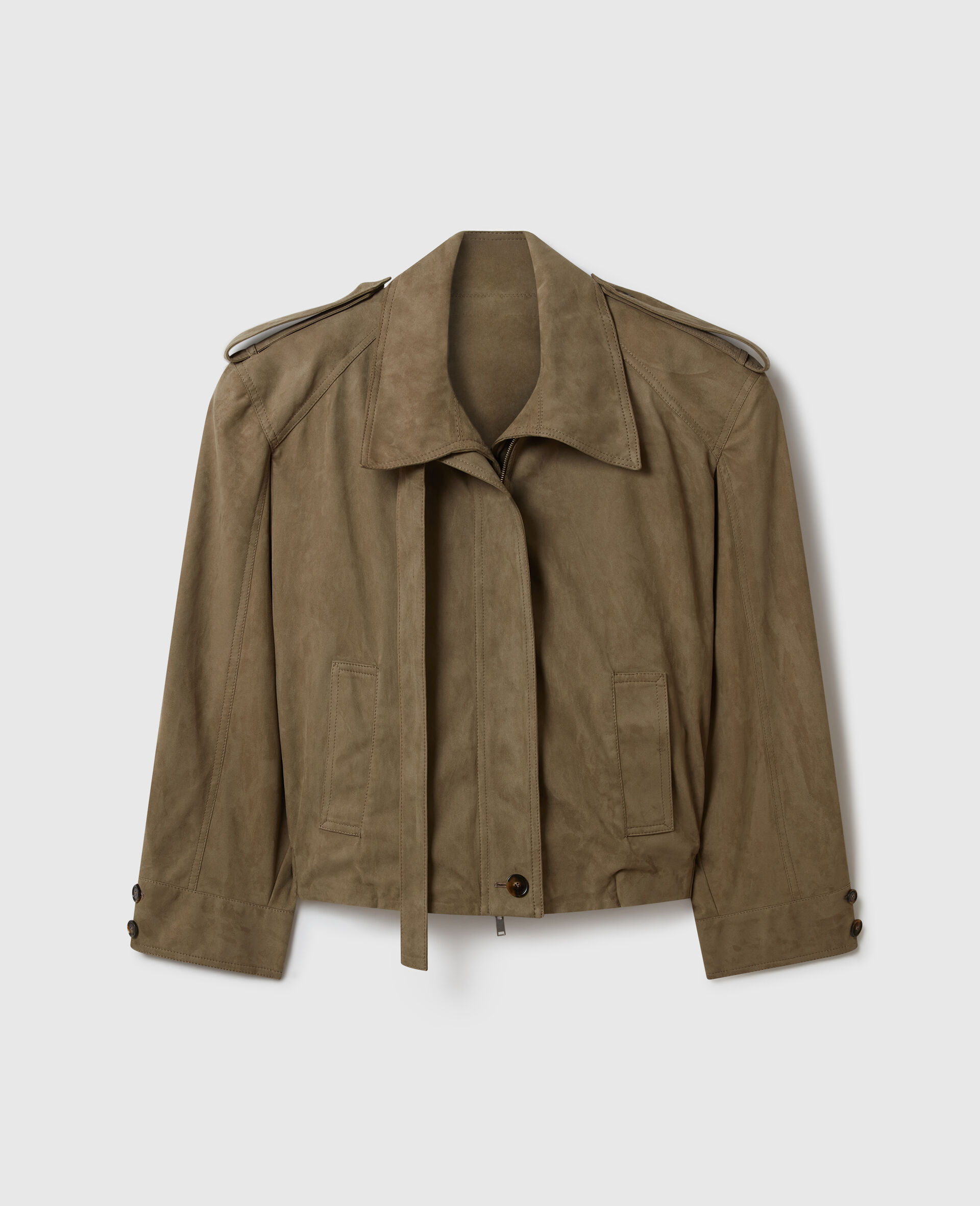 Suede-Effect Double-Layer Jacket-Brown-medium