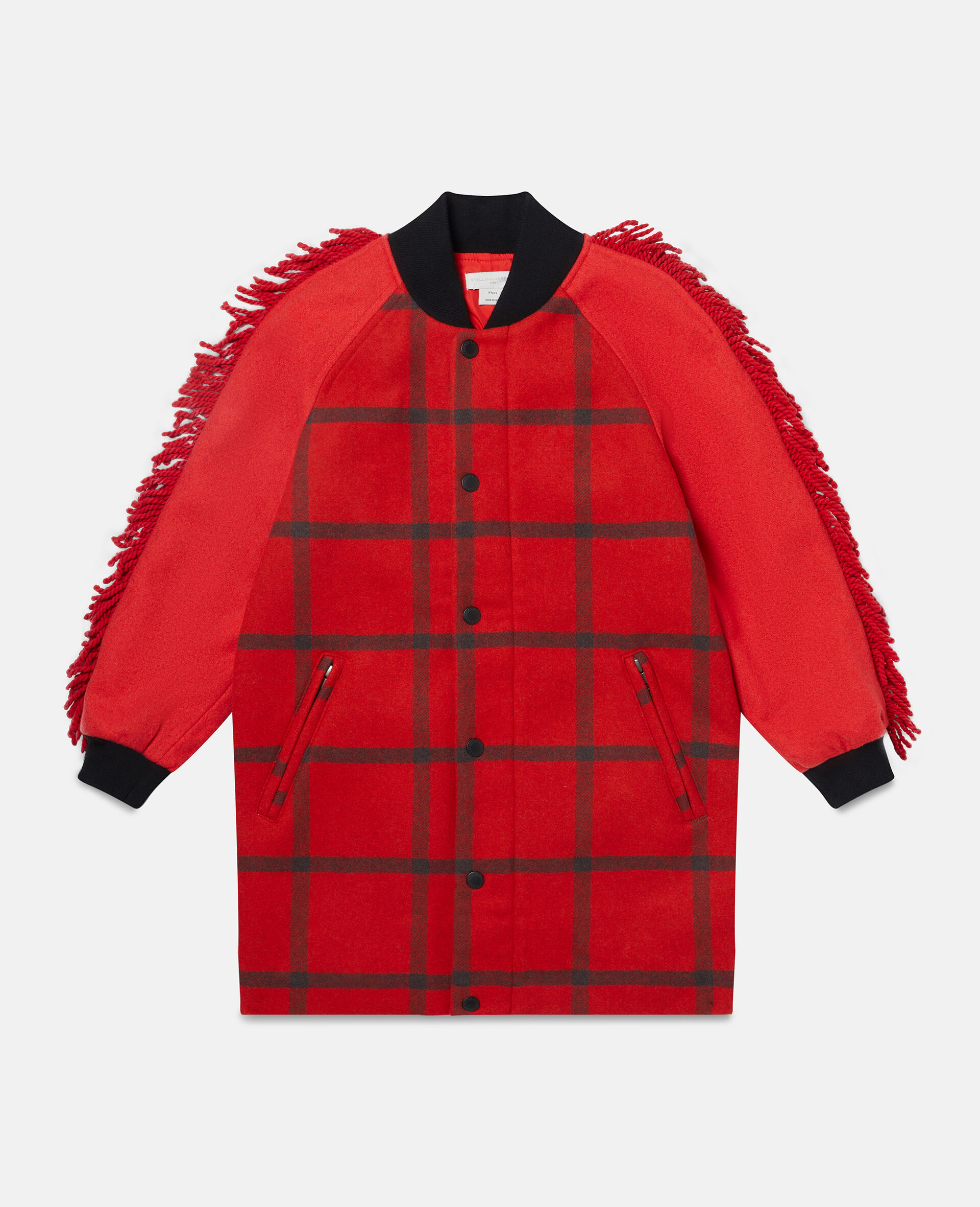 Check Fringe Coat-Red-large image number 0