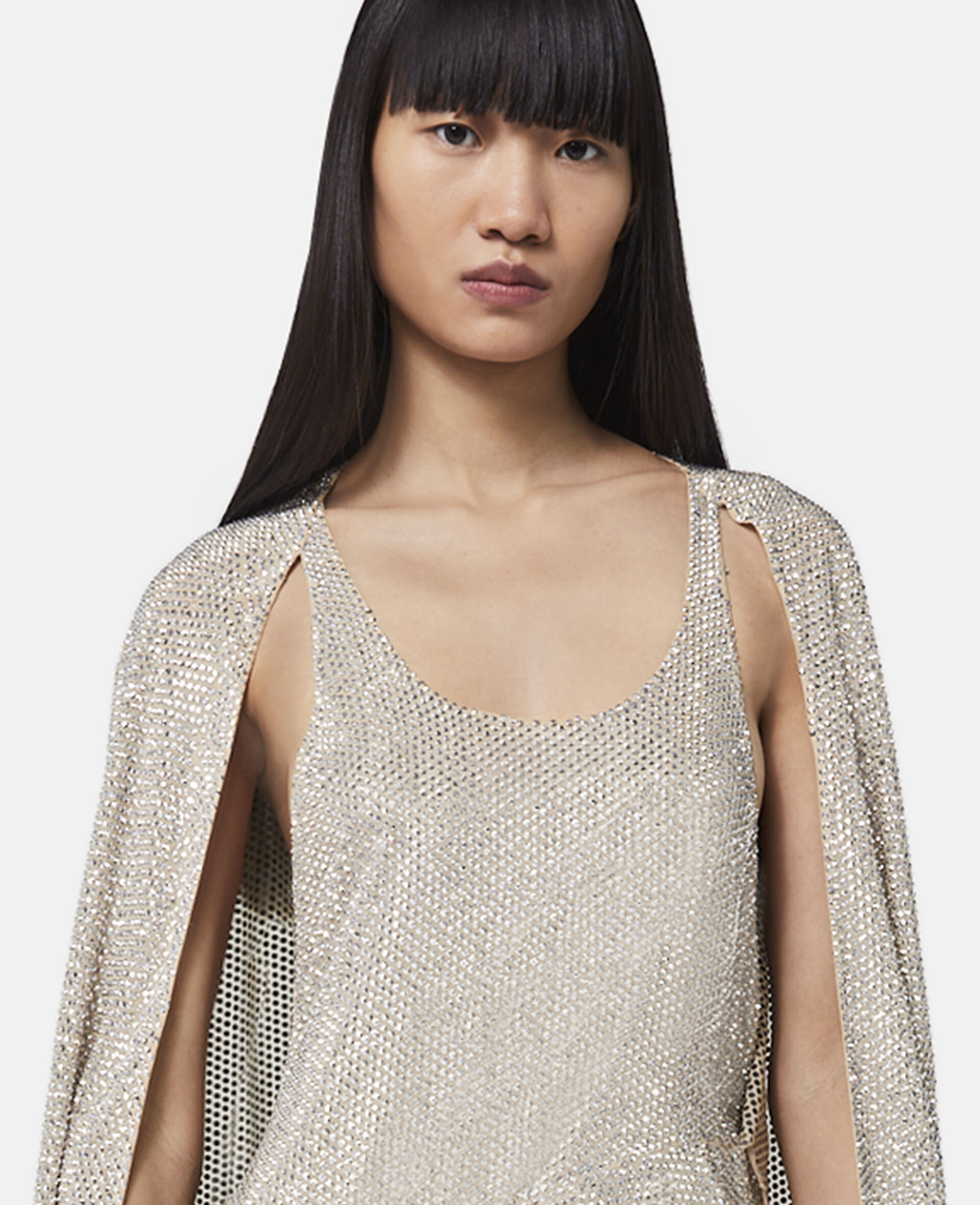 クリスタルストラス シルクケープ ミニドレス-グレー-large image number 3