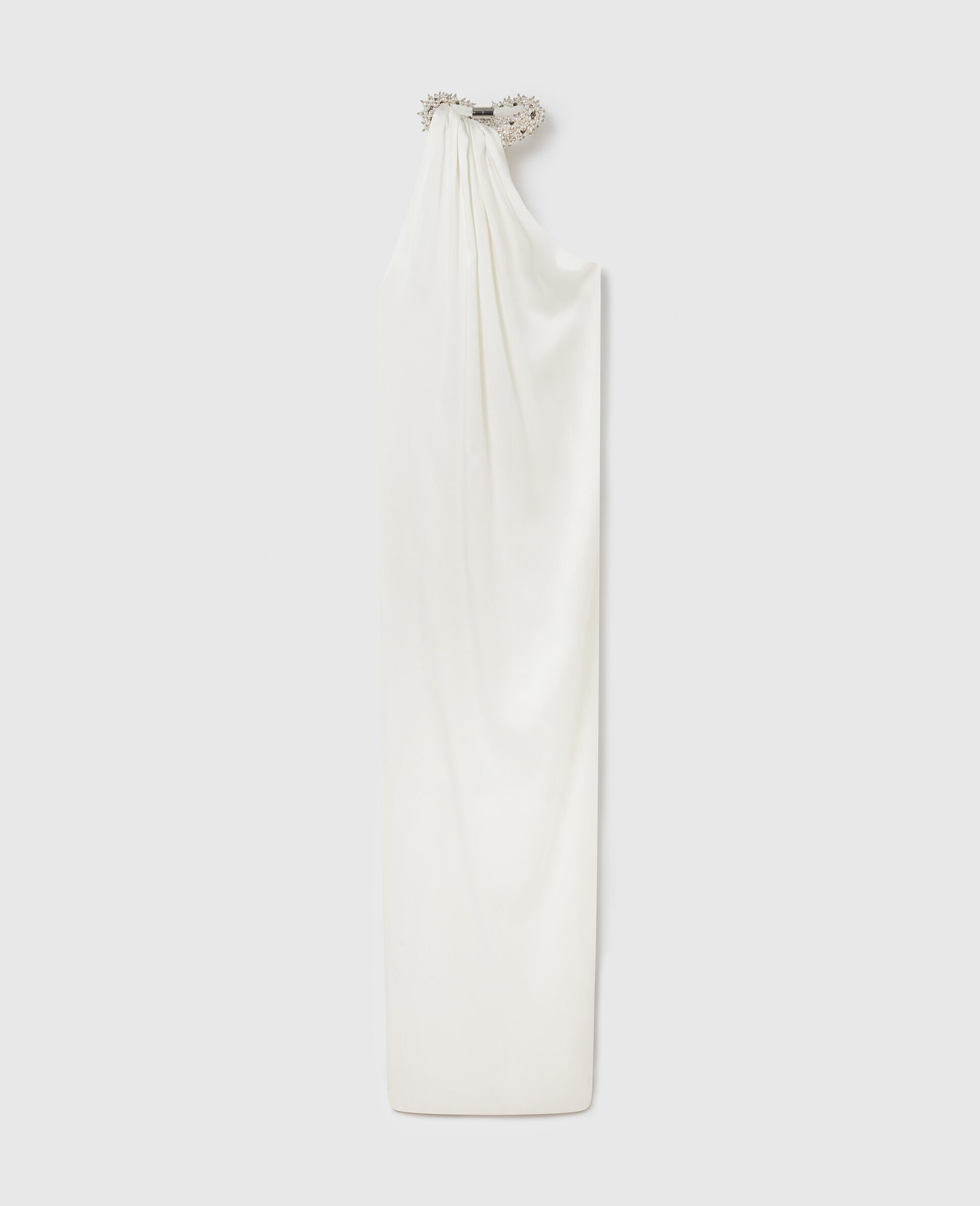 Embellished Halterneck Asymmetric Satin Dress -Cream-medium