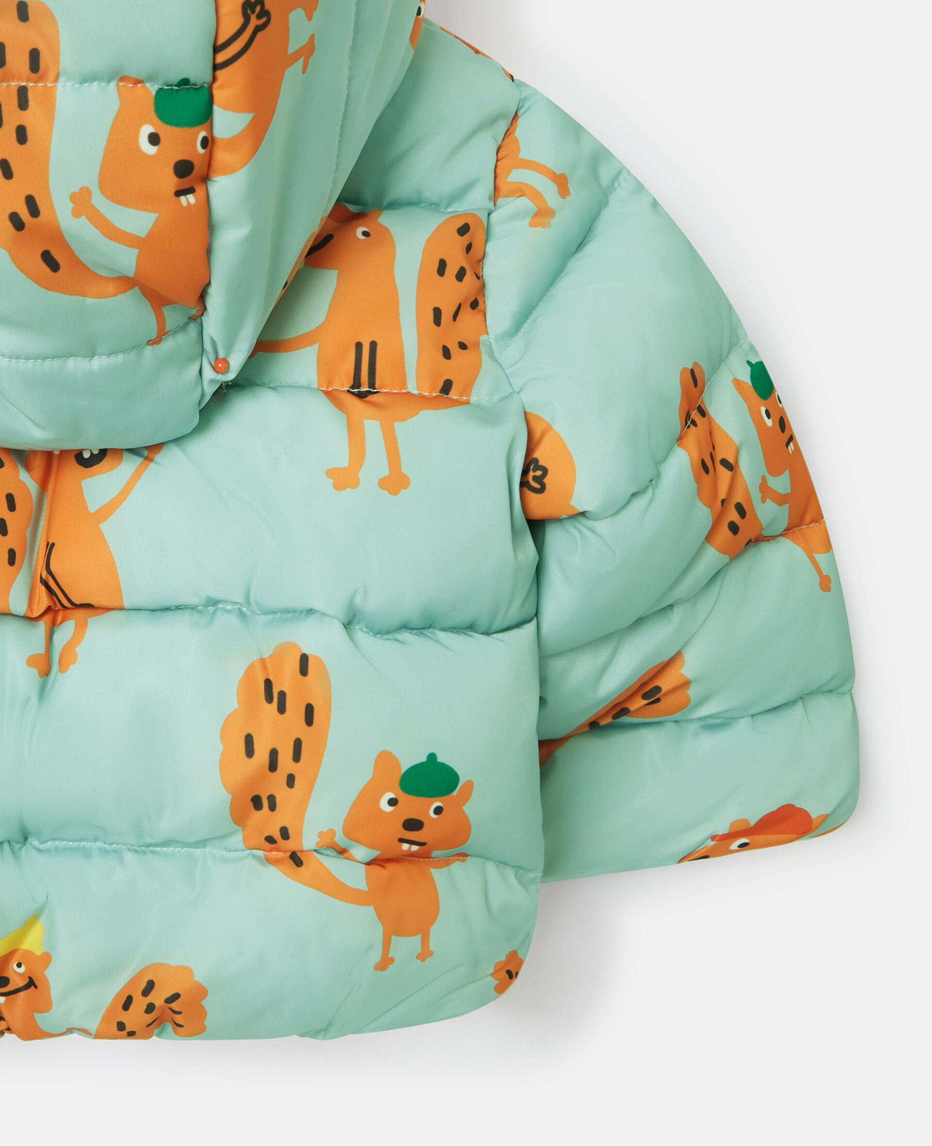 Squirrel Print Hooded Puffer Coat-Blue-large image number 4