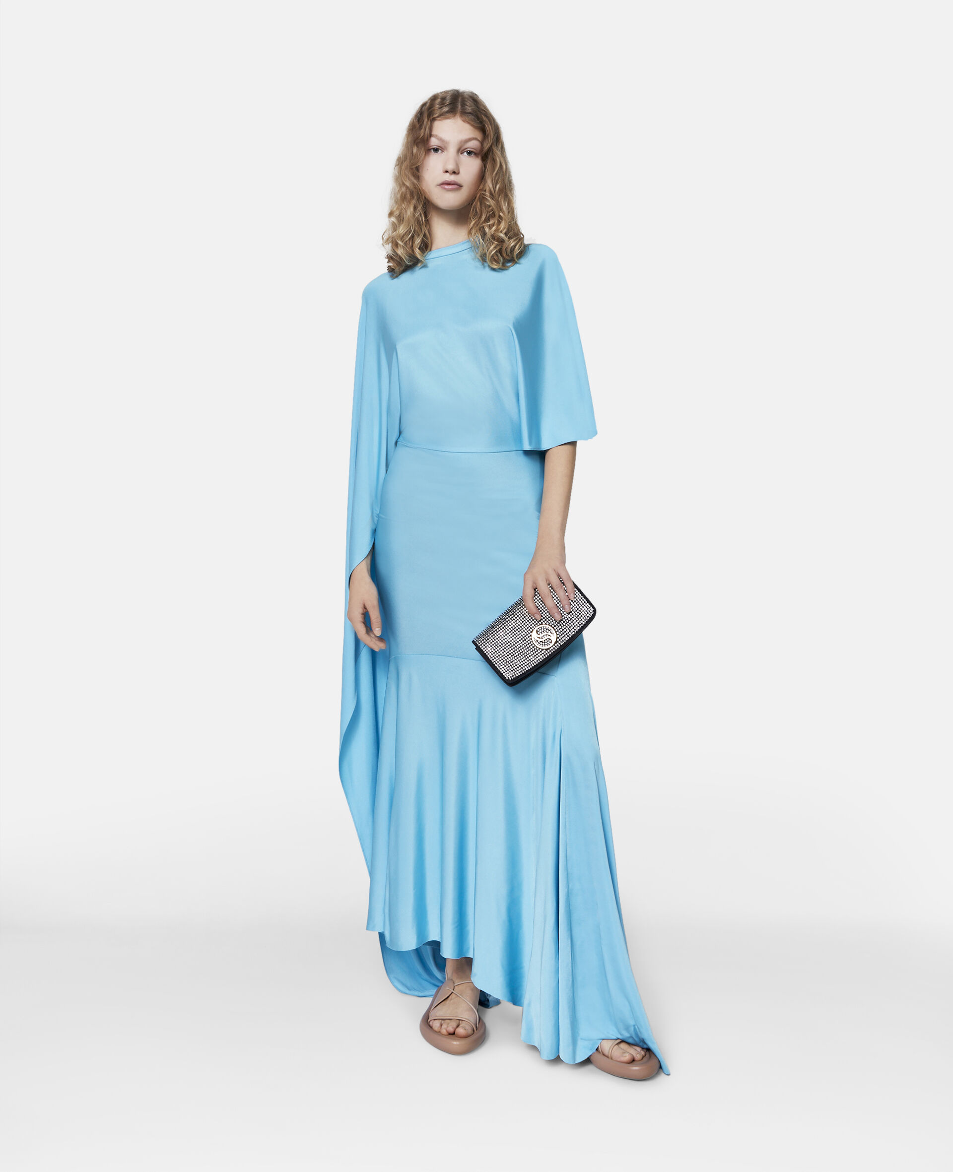 Asymmetric Lapel A-Line Cotton Dress (Sapphire Blue)
