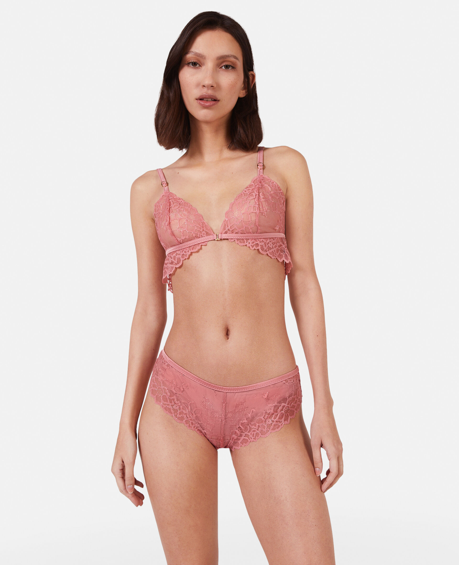 Silk Trim Lace Briefs-Pink-model