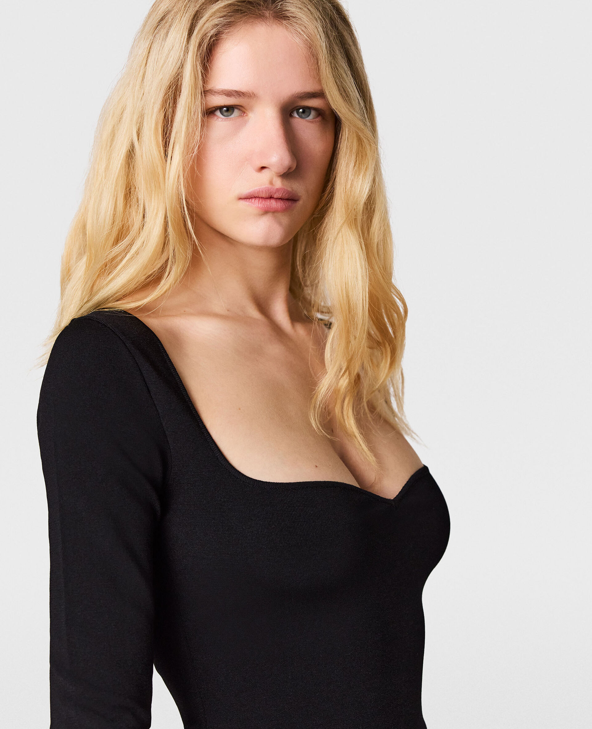 Compact Knit Long Sleeve Top-Black-large image number 2