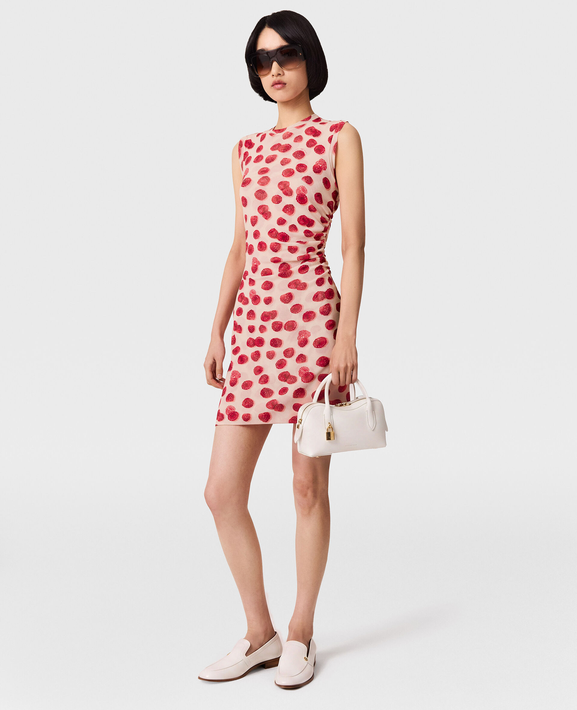 Raspberry Print Mesh Mini Dress-Red-large image number 3