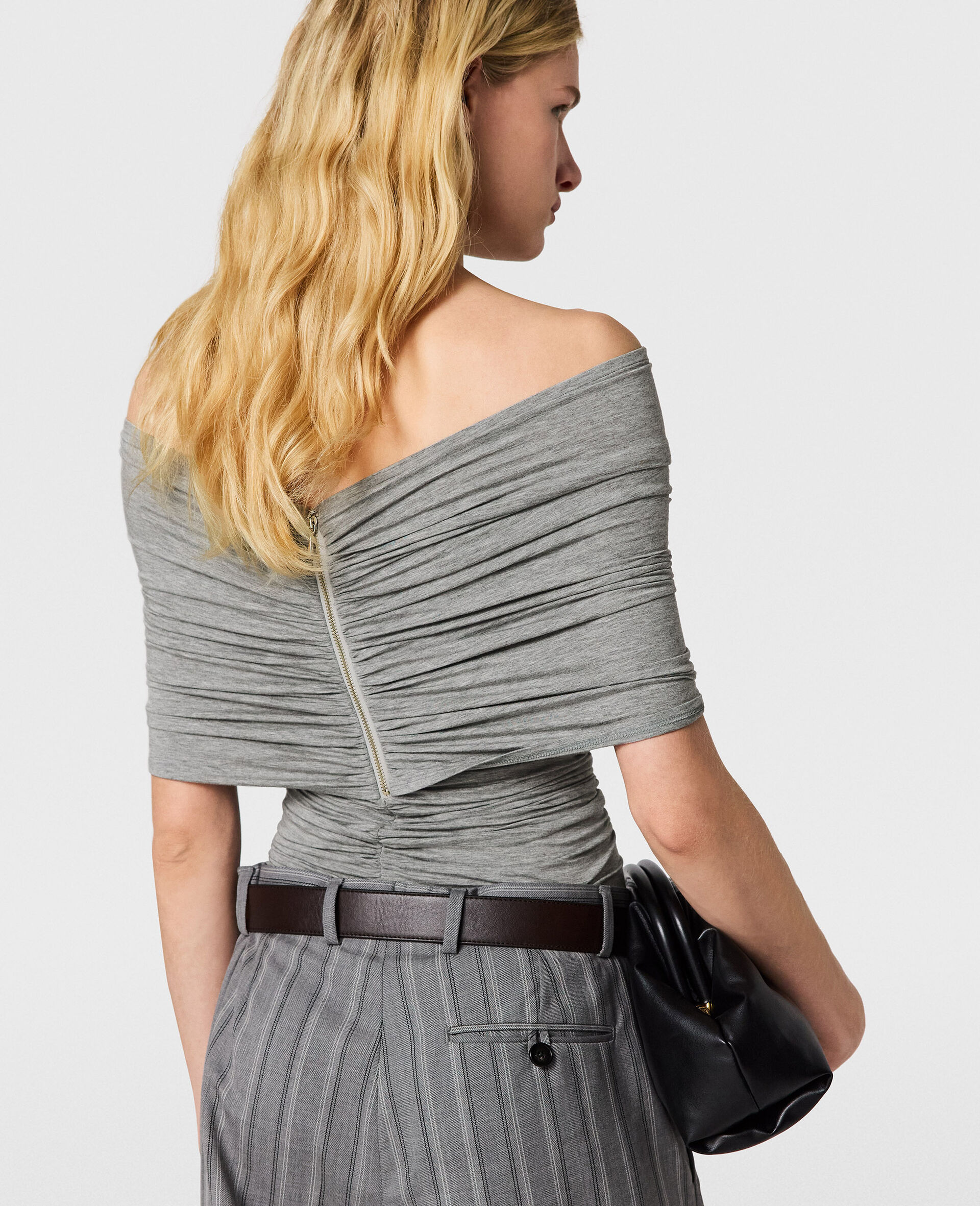 One Shoulder Twisted Wrap Top-Grey-large image number 3