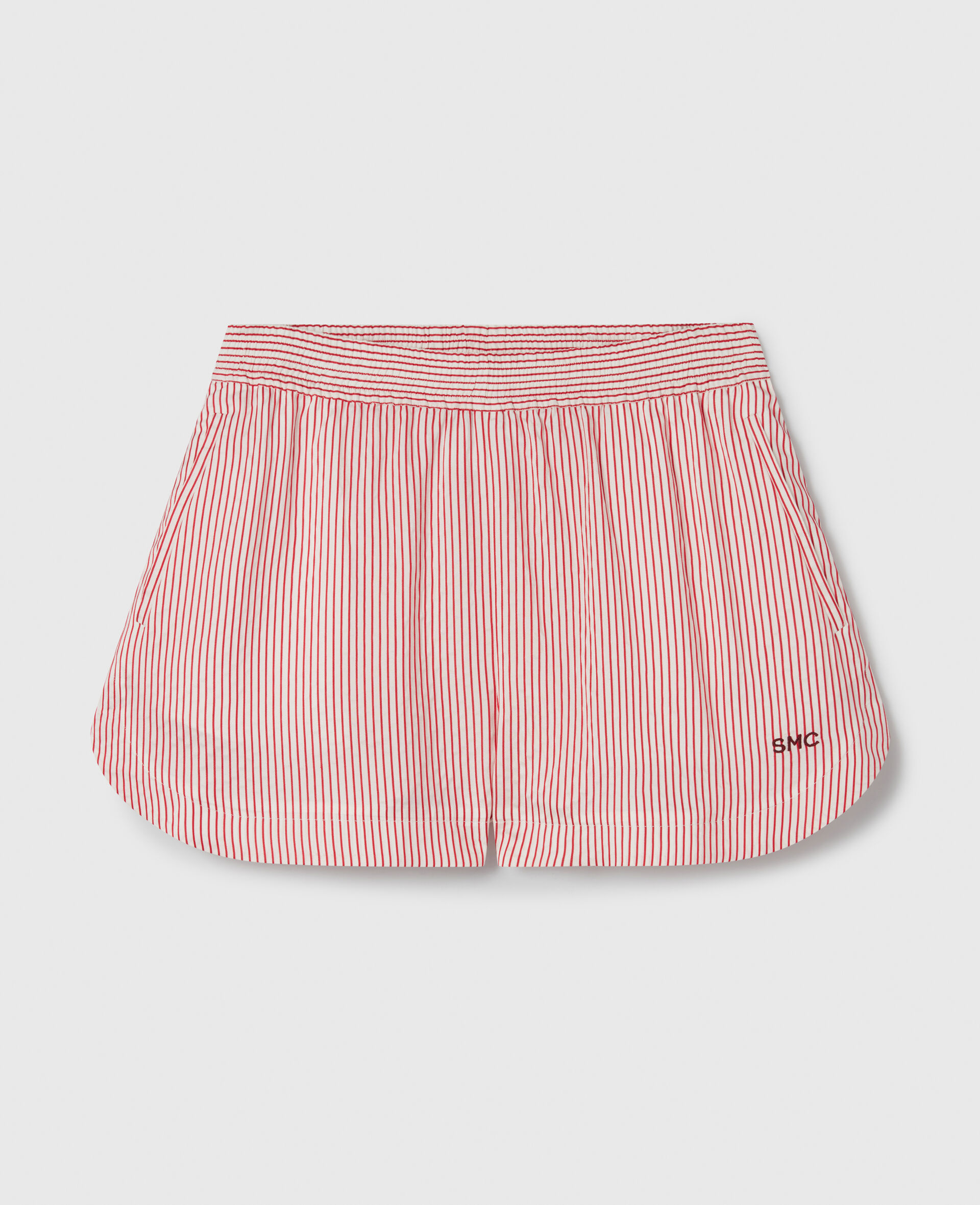 Striped Elasticated Shorts-White-medium Striped Elasticated Shorts-White-medium
