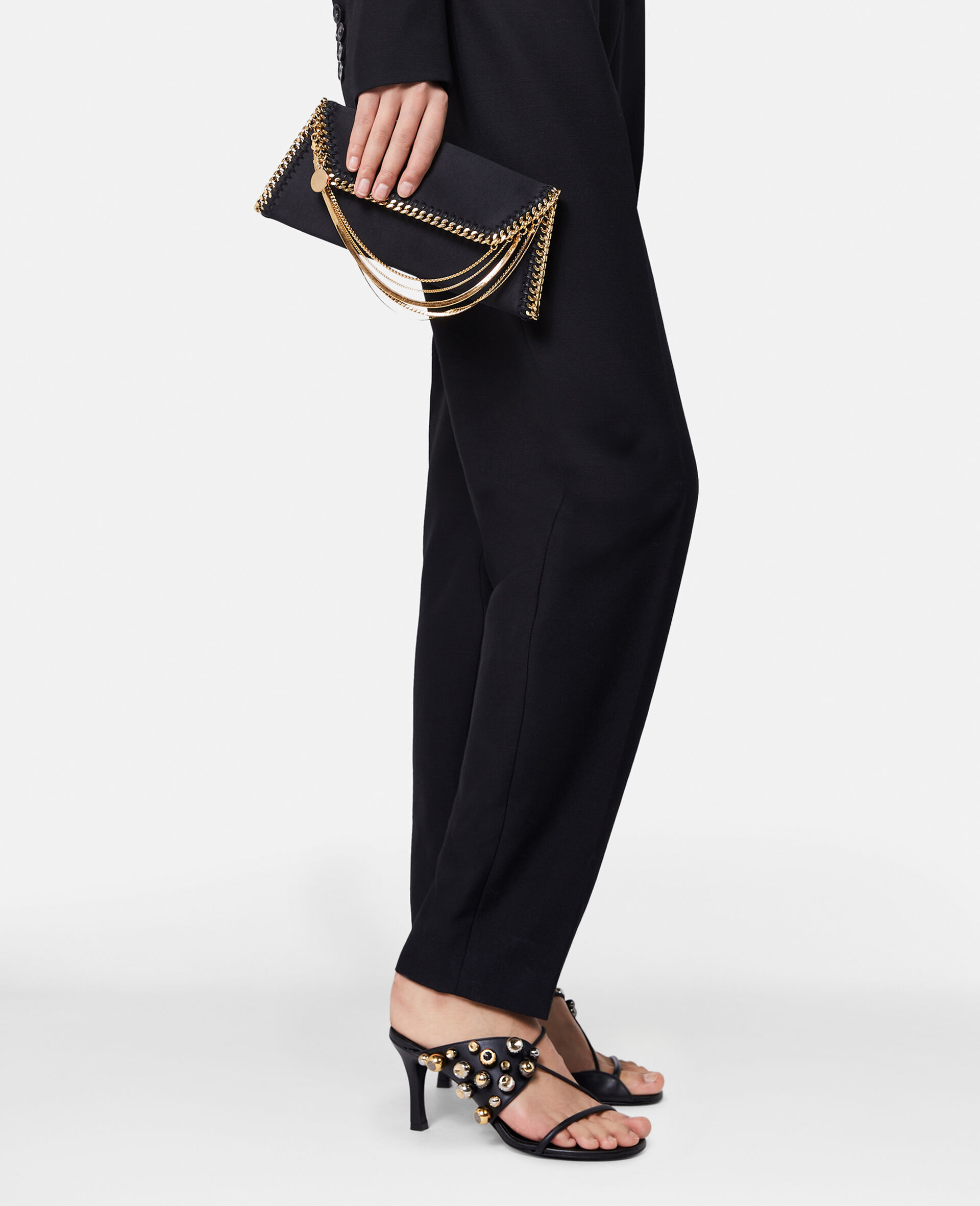 Falabella Multi-Chain Satin Clutch-Black-large image number 1