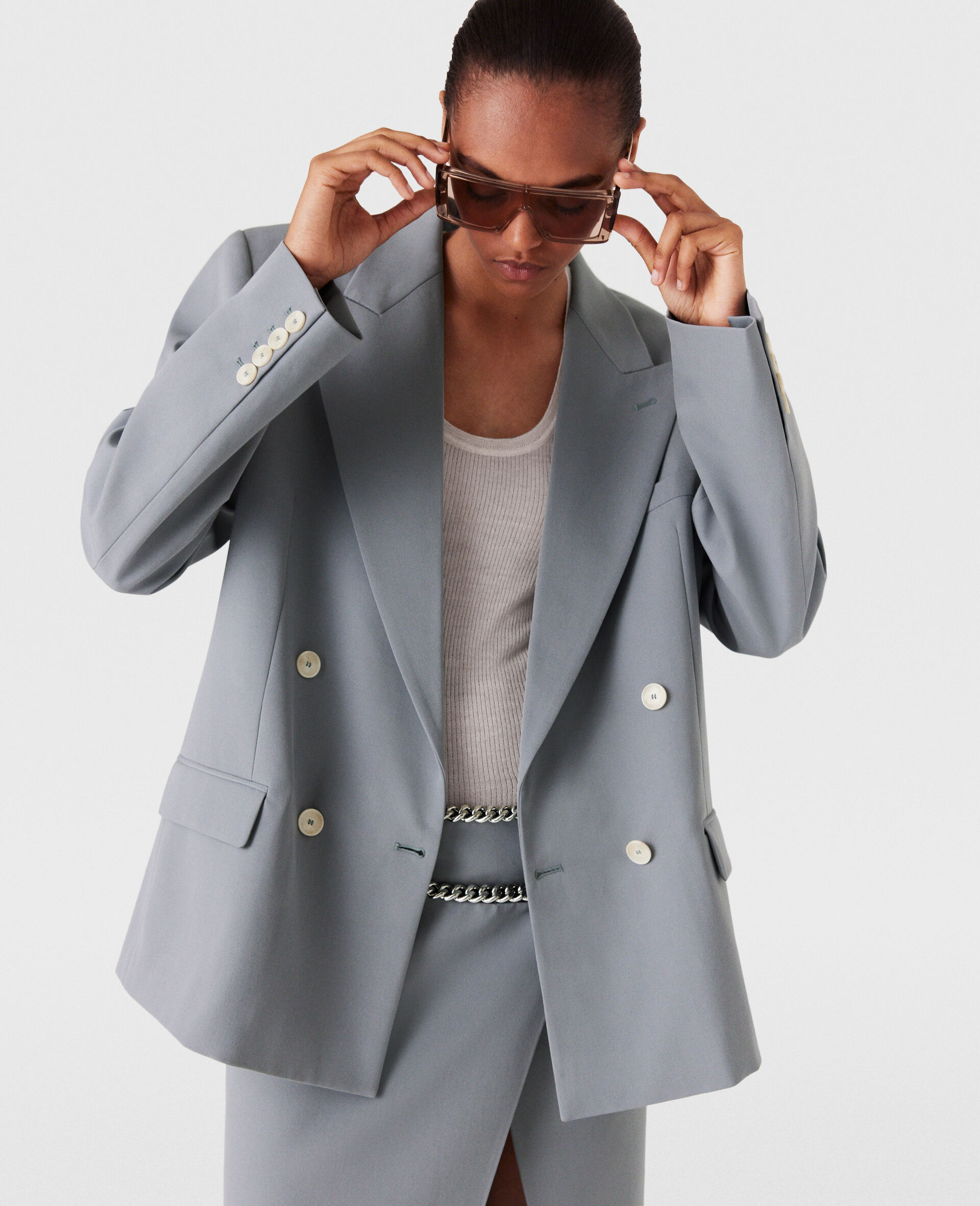 Blazer Doppiopetto Oversize-Grigio-large image number 5