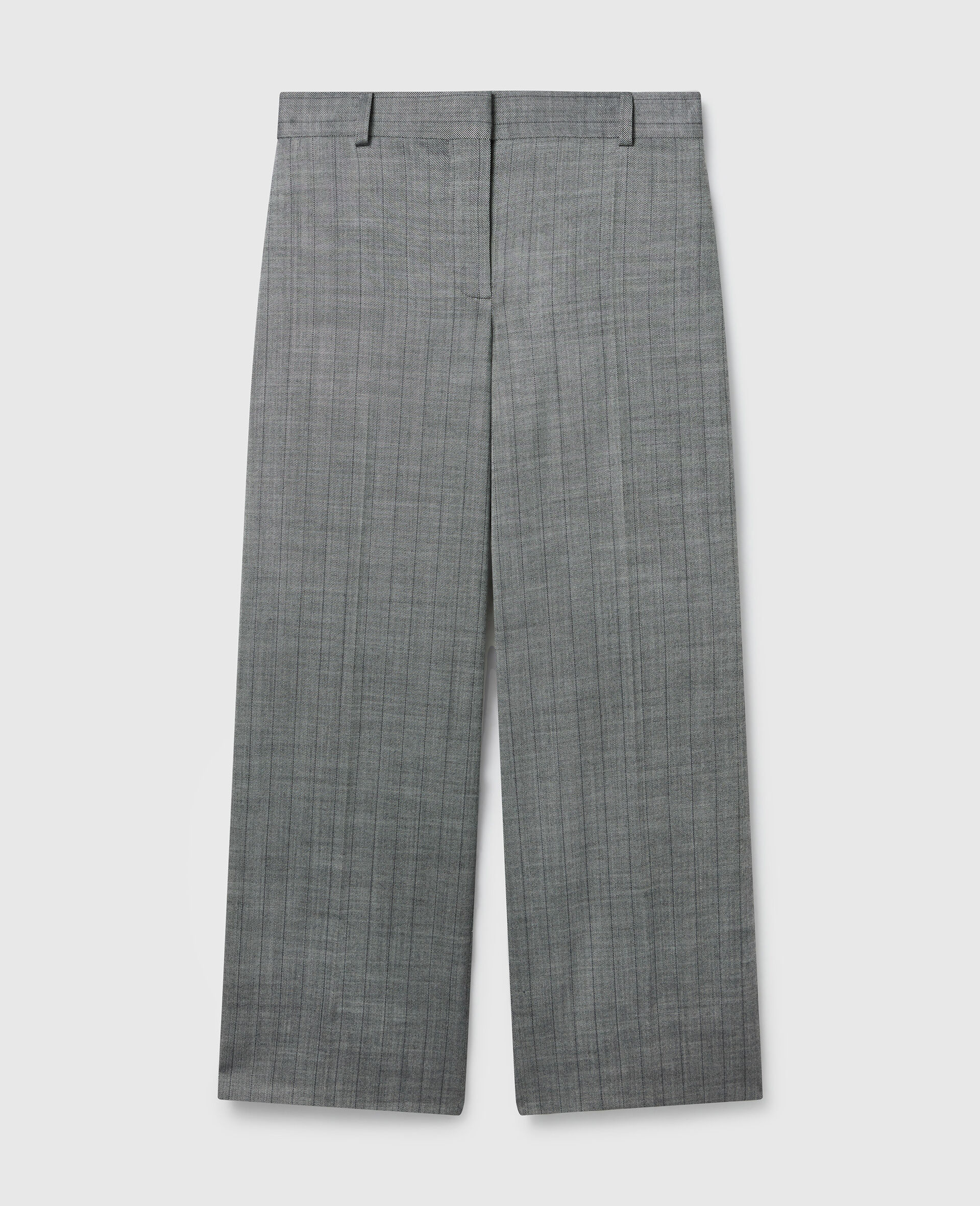 Pantaloni a Gamba Dritta Plissettati Gessati-Grigio-medium