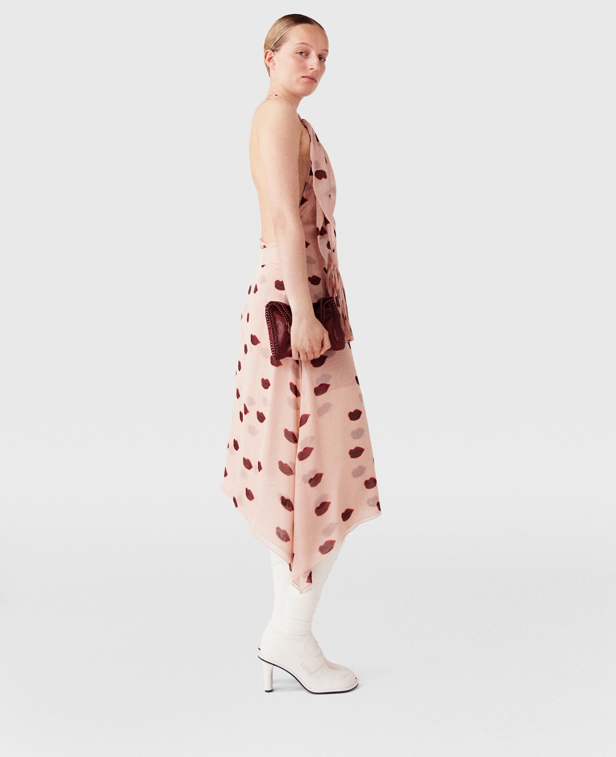 Women Dusty pink and red Sleeveless Lips Print Midi Dress