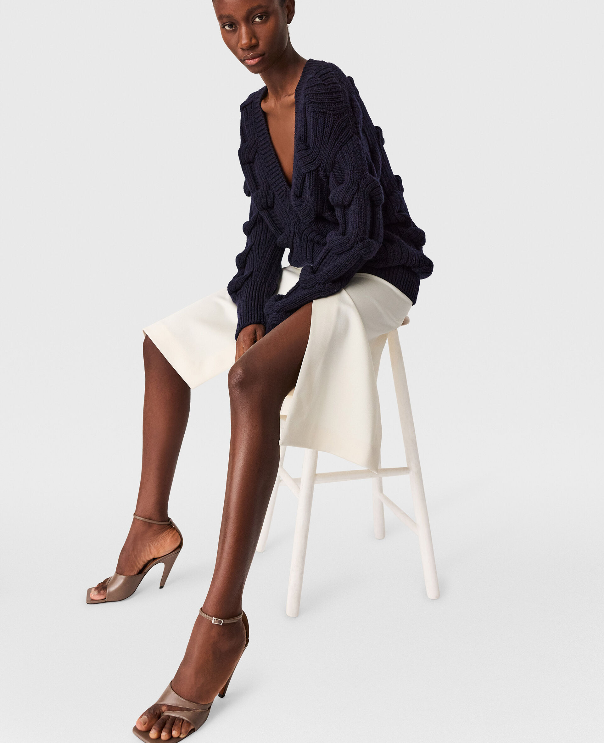 Tailored Satin Midi Skirt-Black-large image number 5