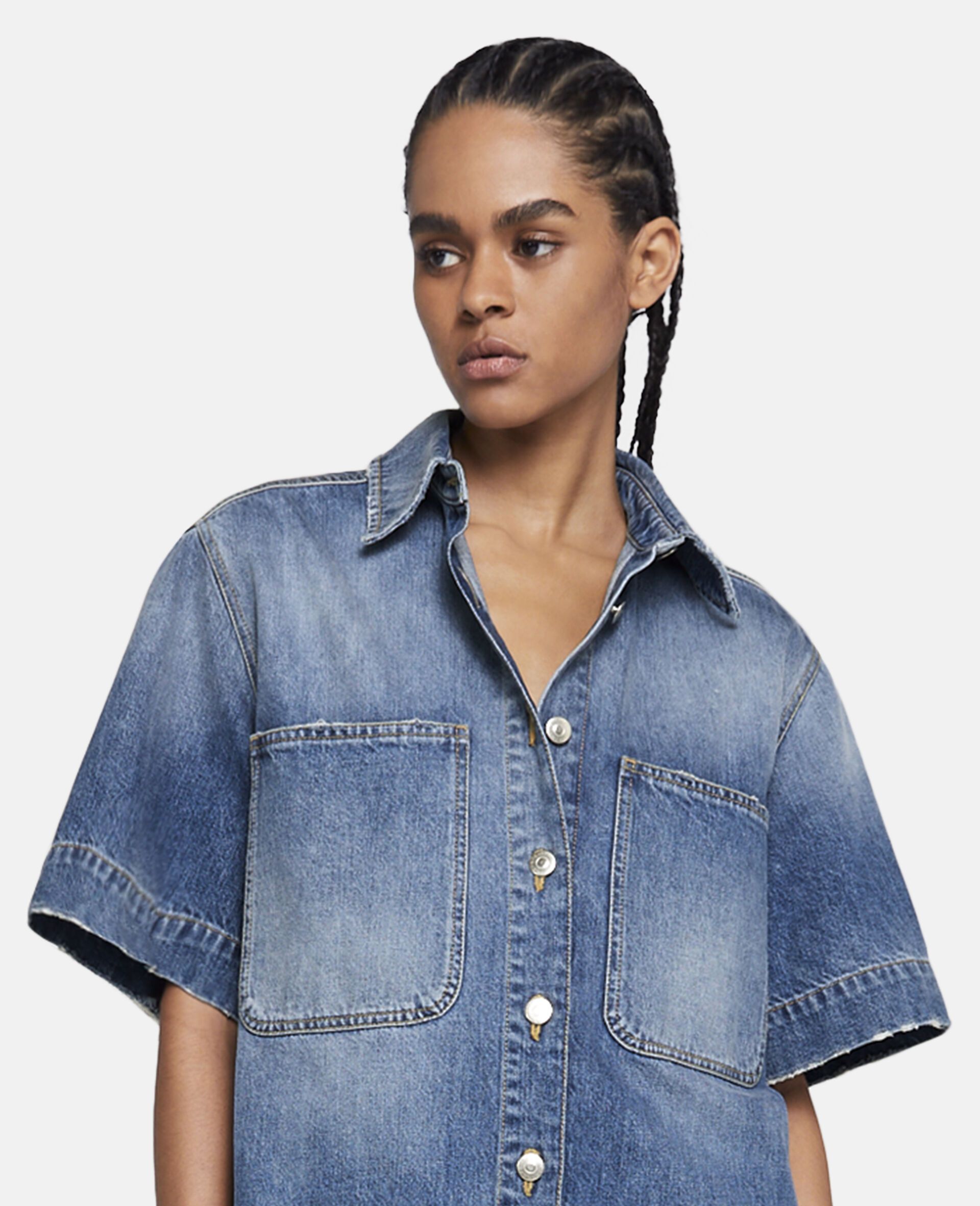 Vintage Wash Deconstructed Denim Shirt Dress-Blue-large image number 3