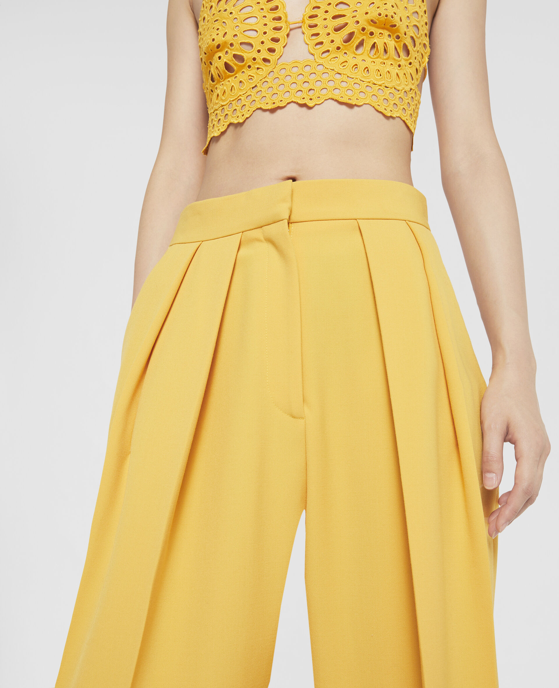 Pleat Front Straight Leg Trousers-Yellow-large image number 3