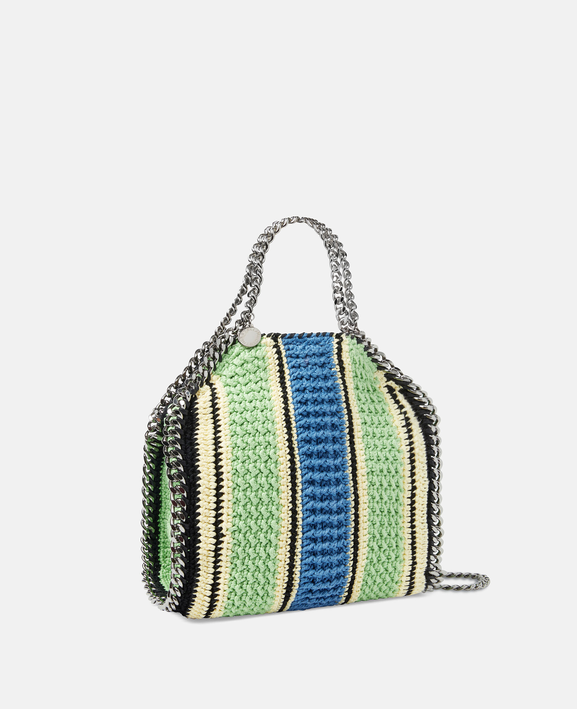 Falabella Striped Cotton Crochet Mini Tote Bag-Green-model