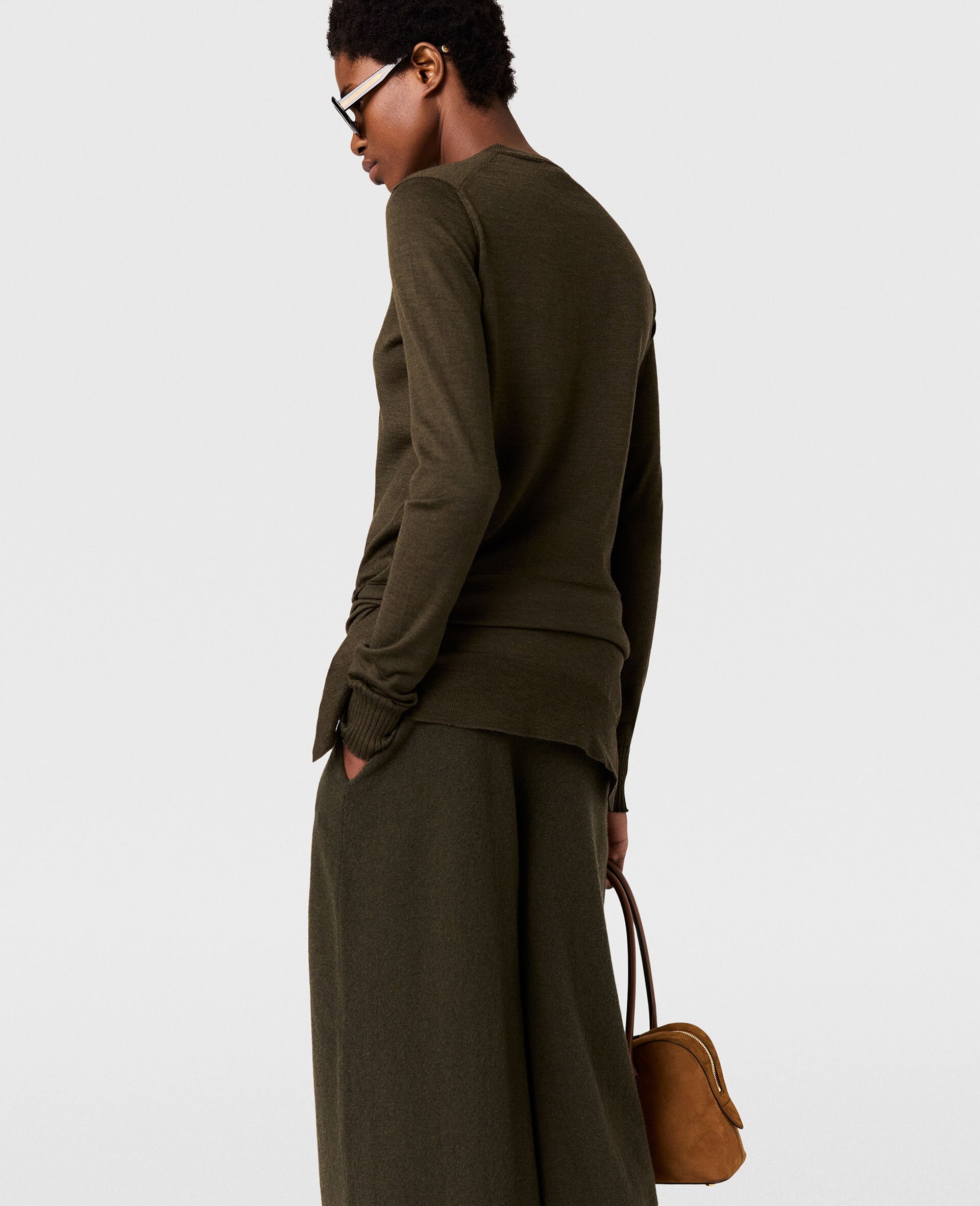 Tie-Front Crewneck Jumper-Green-large Tie-Front Crewneck Jumper-Green-large image number 3