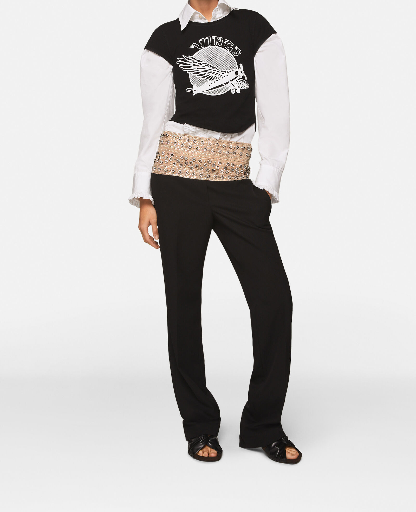 Women Midnight black Crystal-Embellished Wool Trousers | Stella McCartney US
