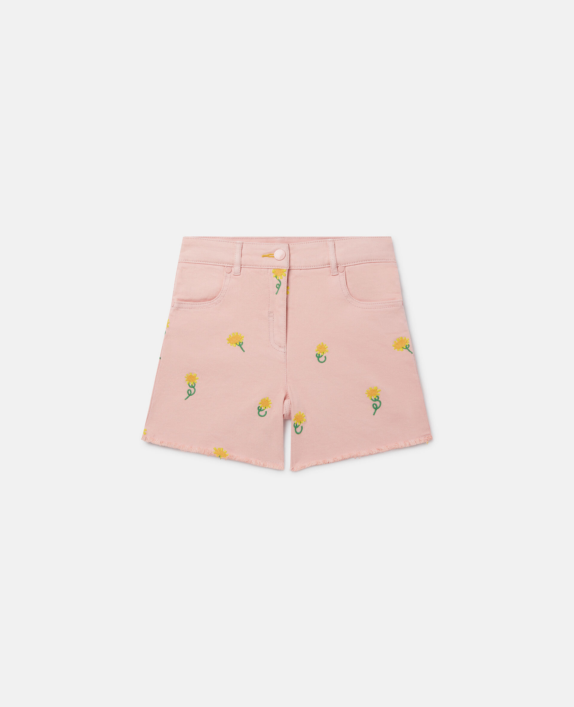 Sunflower Print Denim Shorts-ピンク-medium