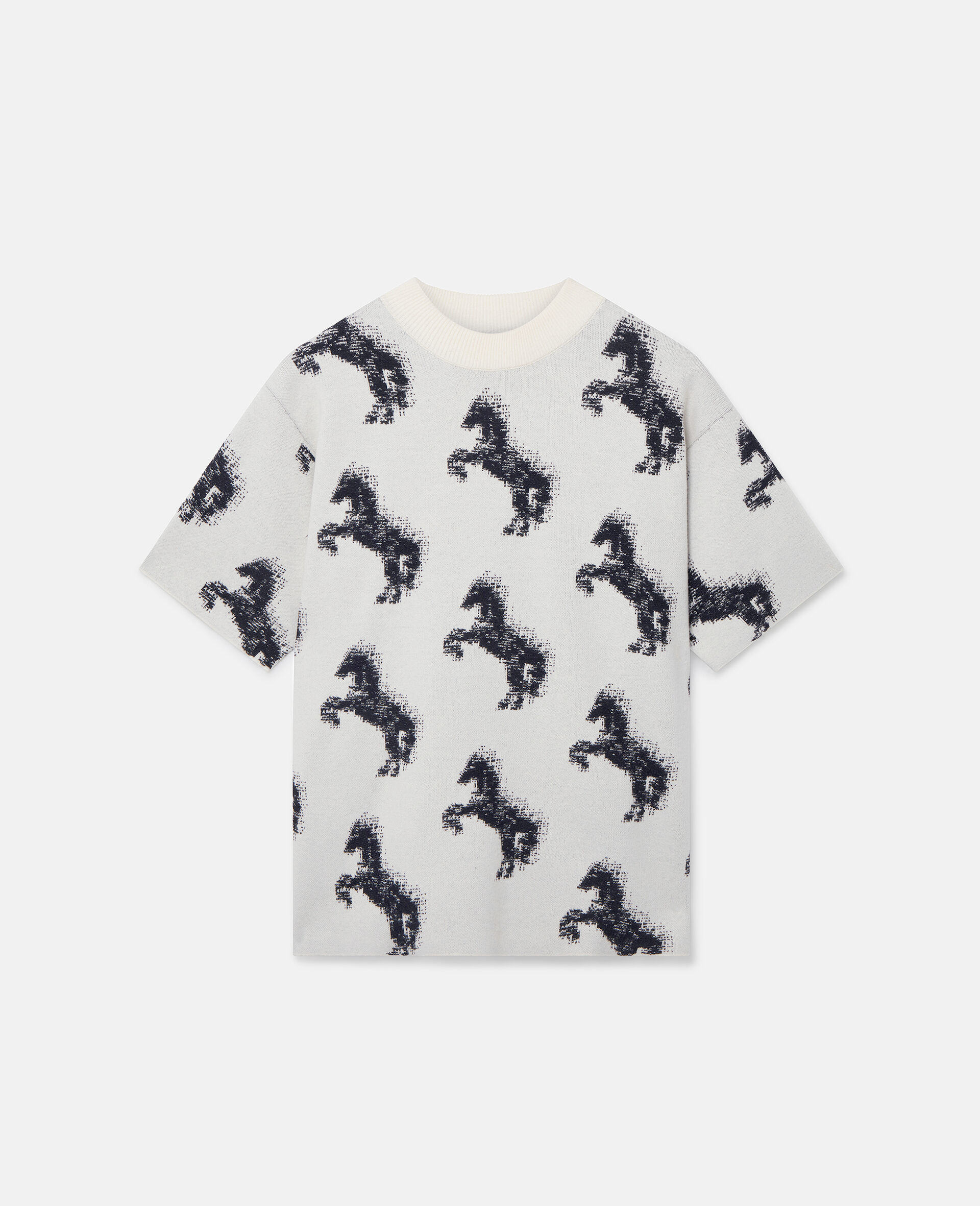 Jacquard-T-Shirt mit gepixeltem Pferd-Weiß-medium