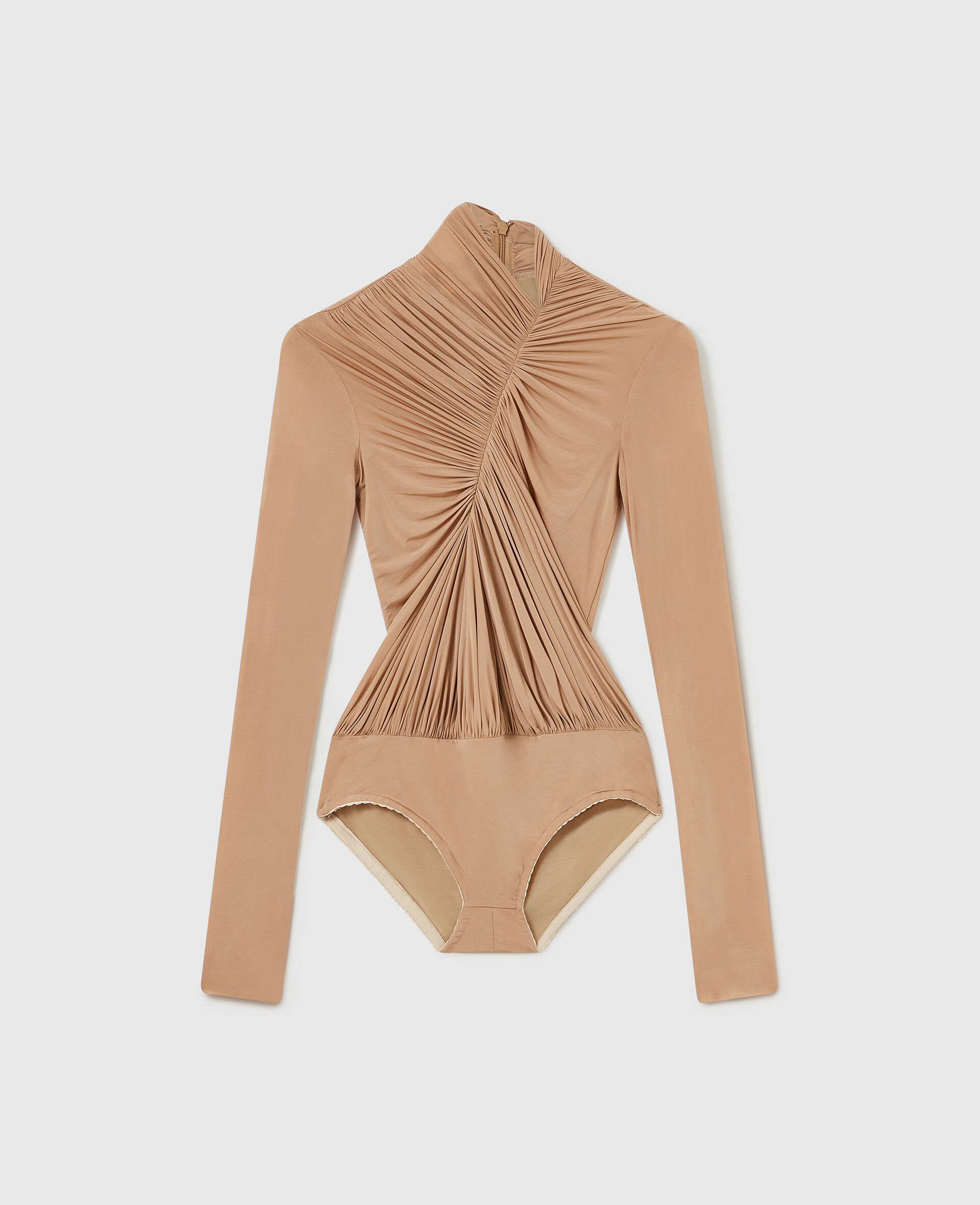 Crepe Jersey Draped Bodysuit-Brown-medium