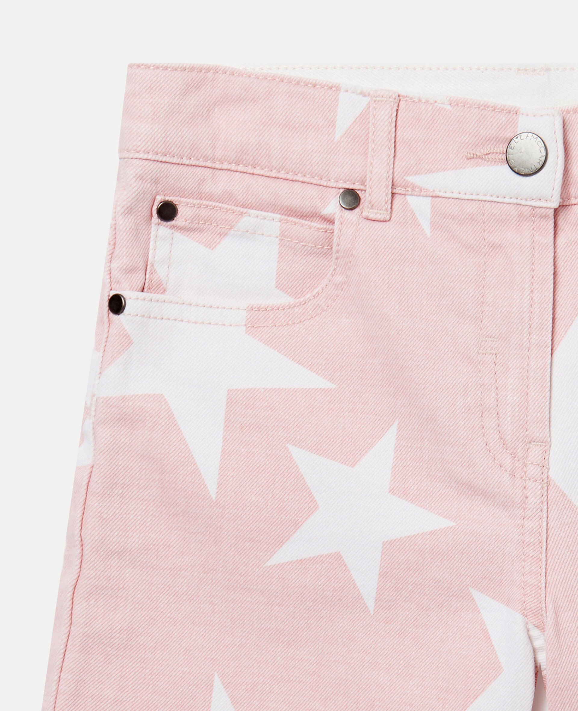Star Print Denim Shorts-Pink-large Star Print Denim Shorts-Pink-large image number 1