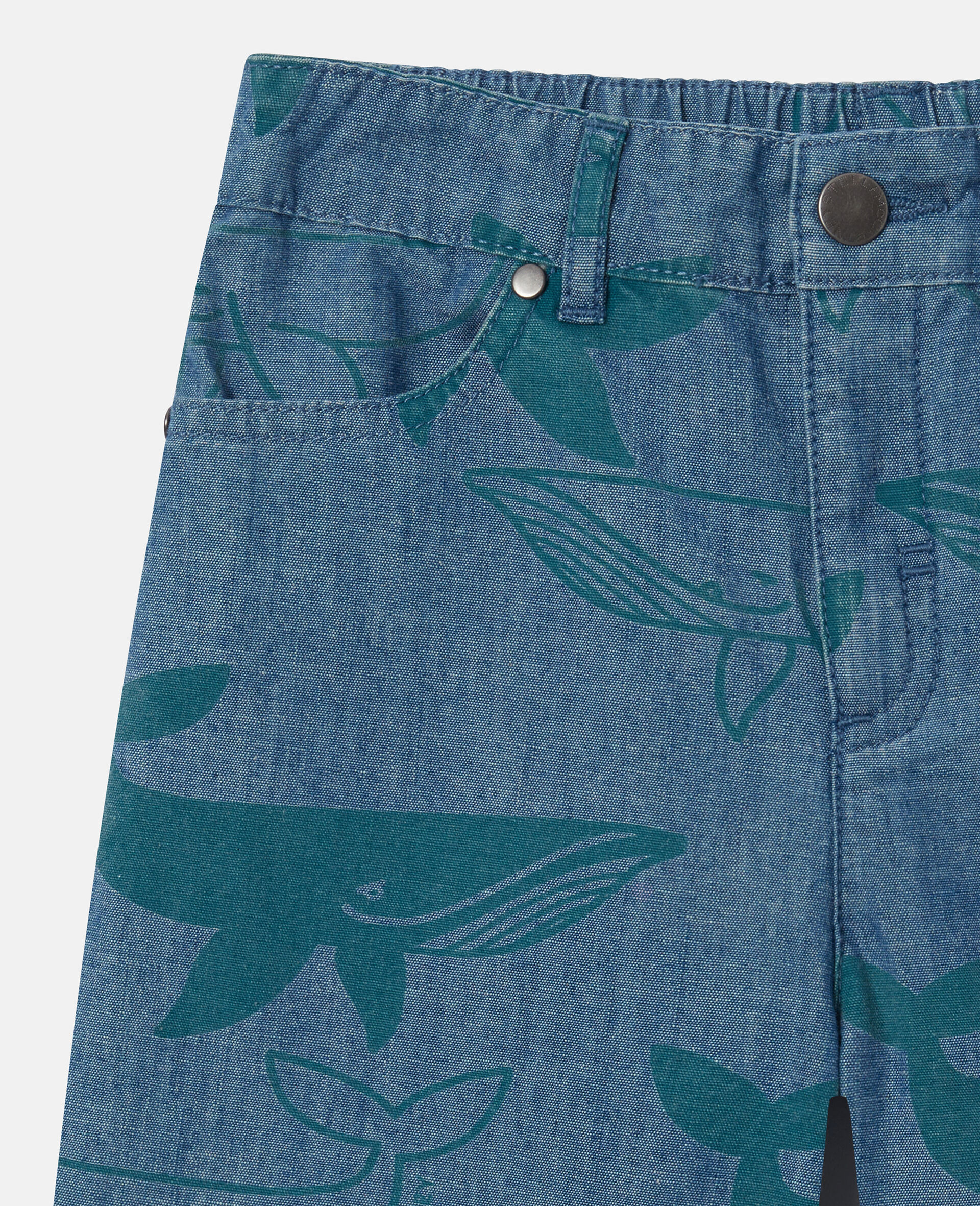 Whale Print Denim Shorts-Blue-medium