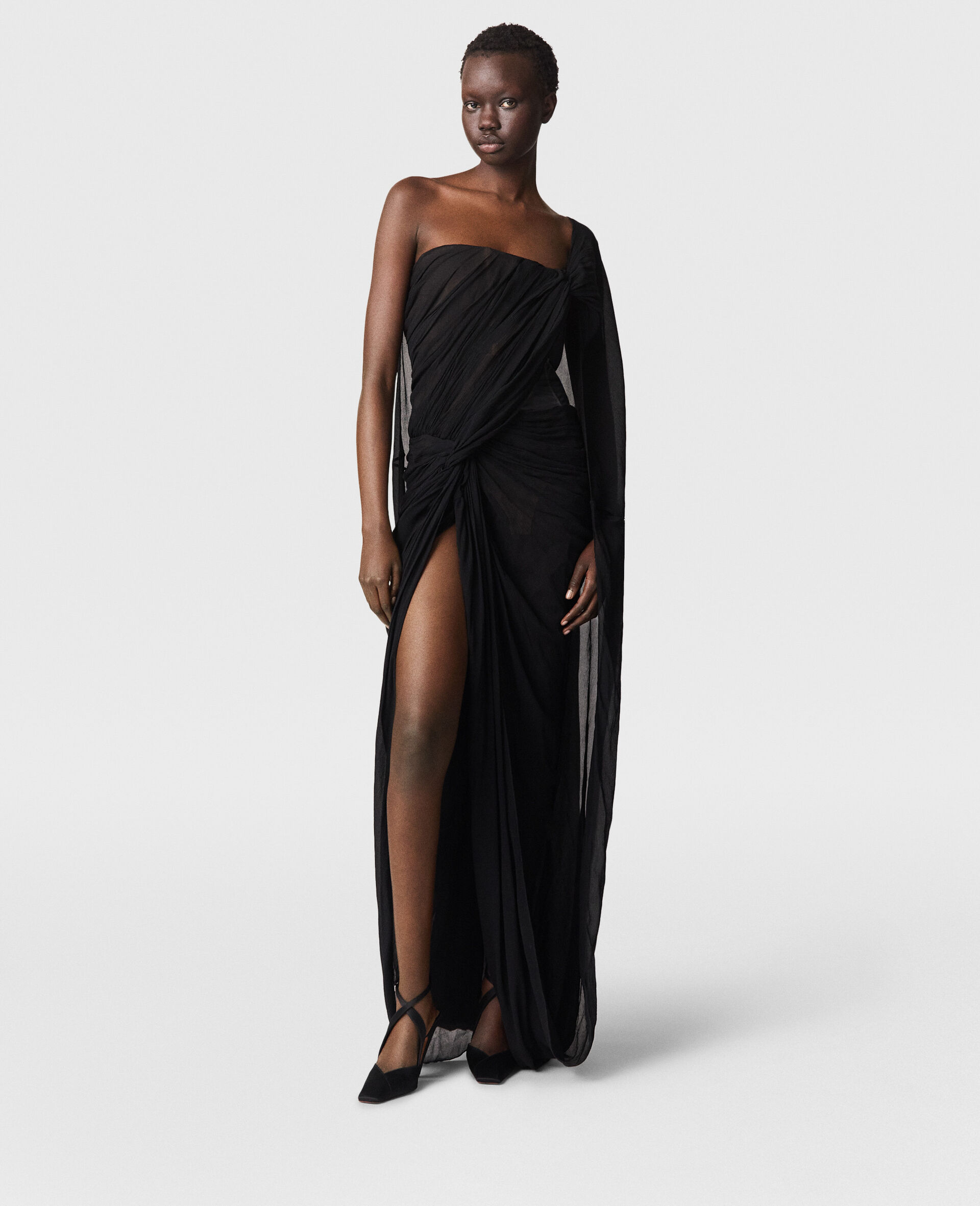 Wrapped Cape-Front Ruched Top-Black-large image number 1