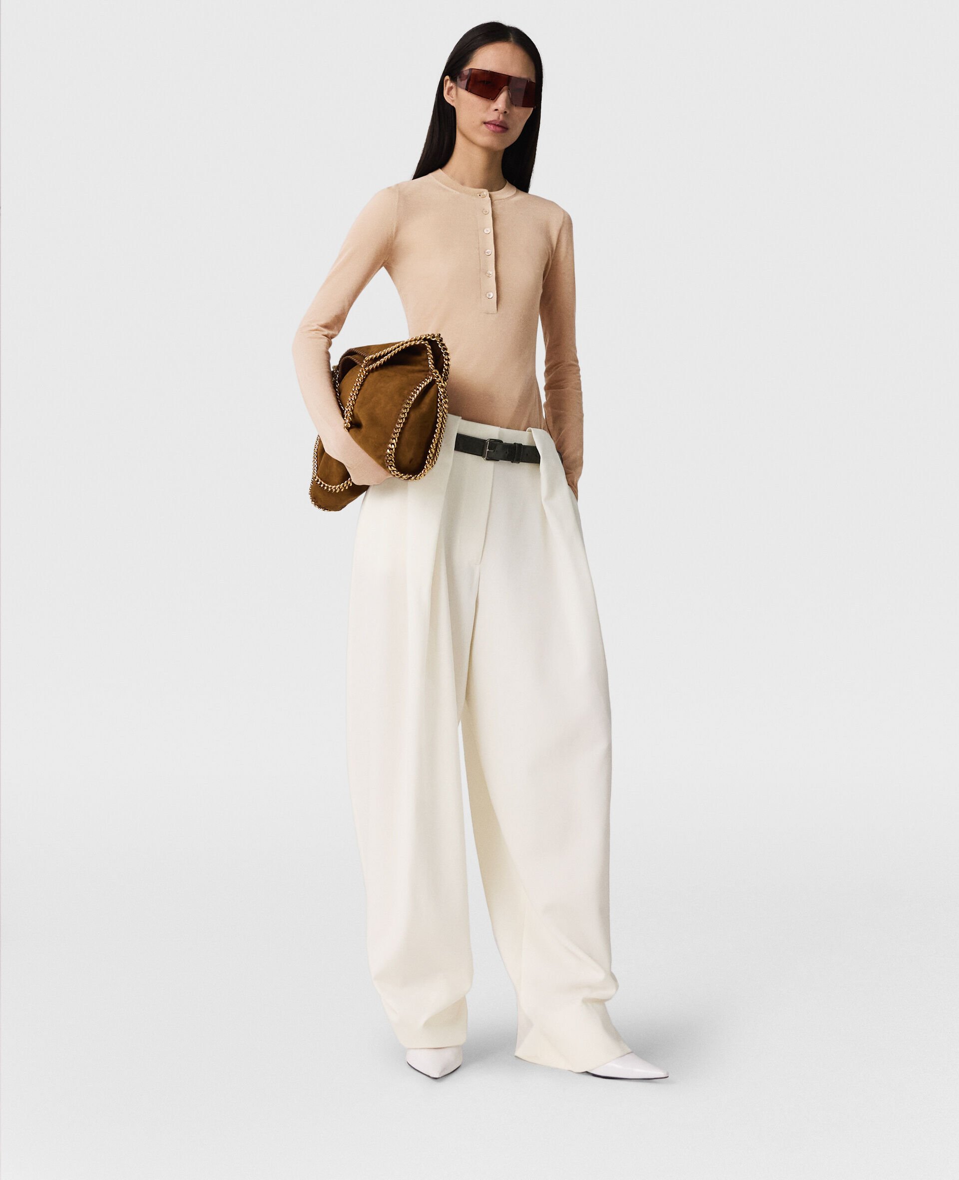 Sheer Long-Sleeve Crewneck Top-Beige-large Sheer Long-Sleeve Crewneck Top-Beige-large image number 3