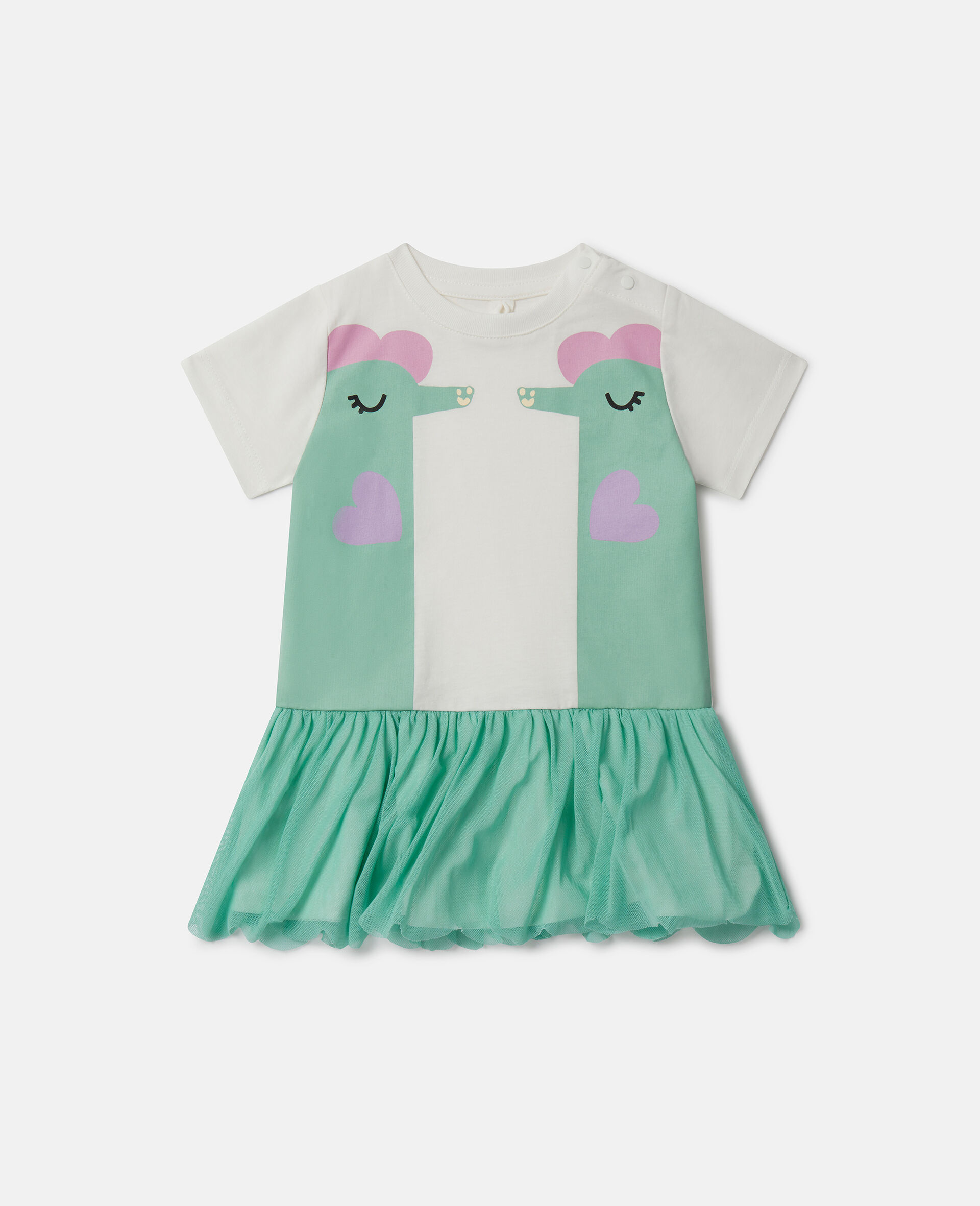 T-Shirt-Kleid mit doppeltem Seepferdchen-Print-Bunt-model