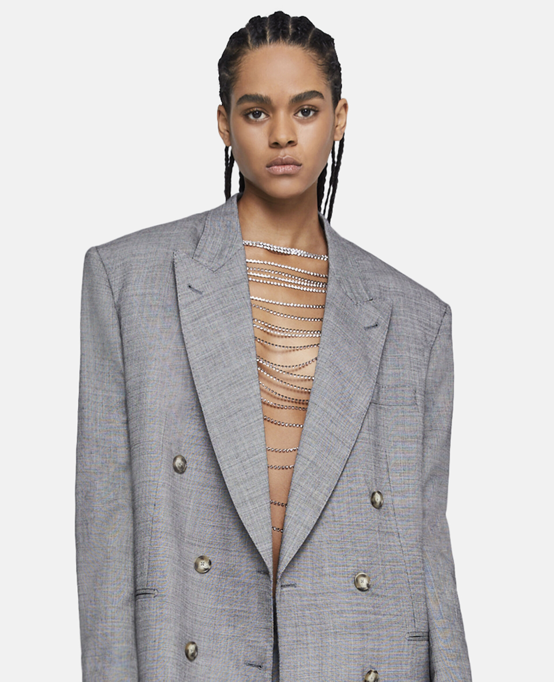 Oversized Double-Breasted Blazer-Grey-large image number 3