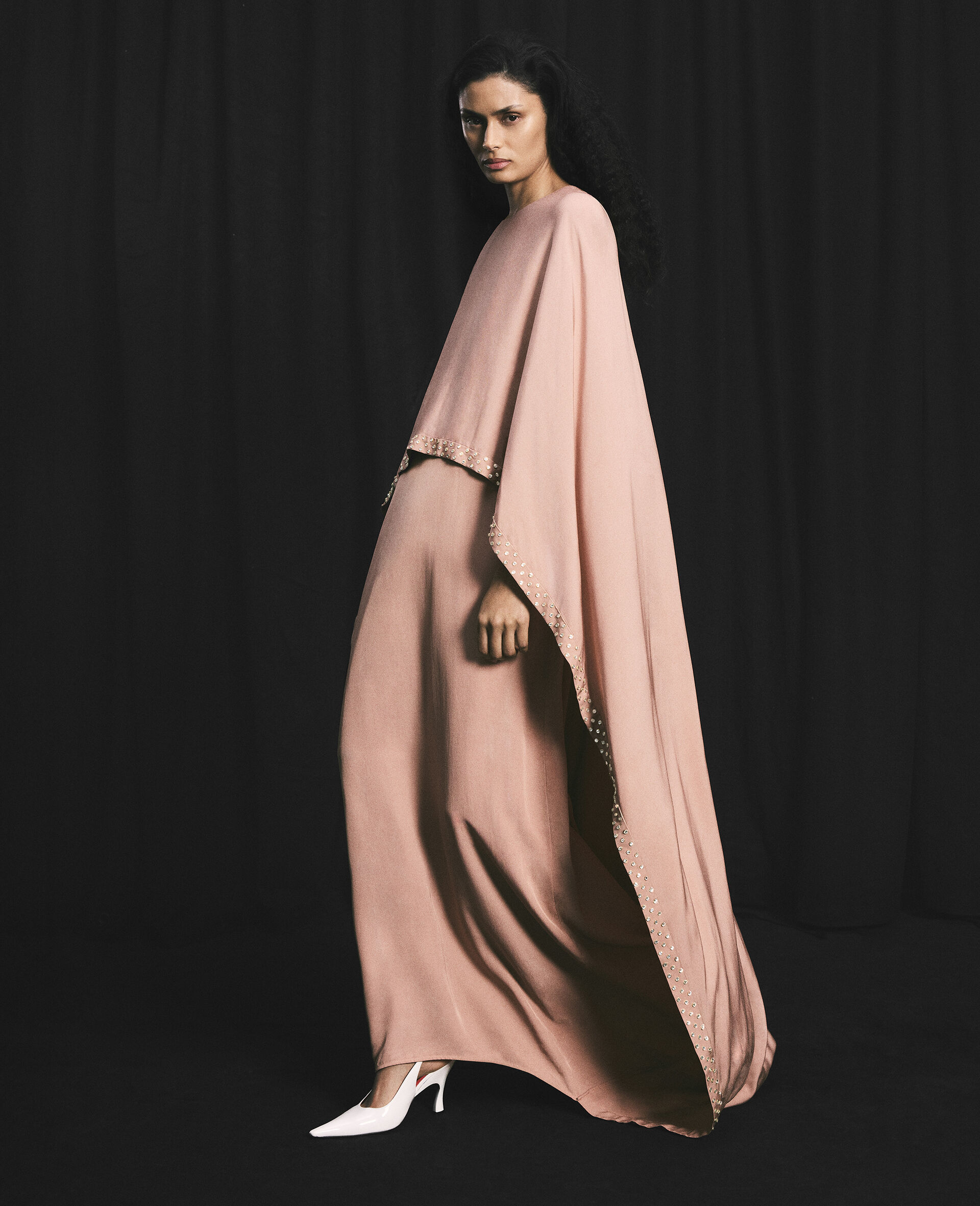 Lead-Free Crystal Cape Gown-Pink-large image number 2