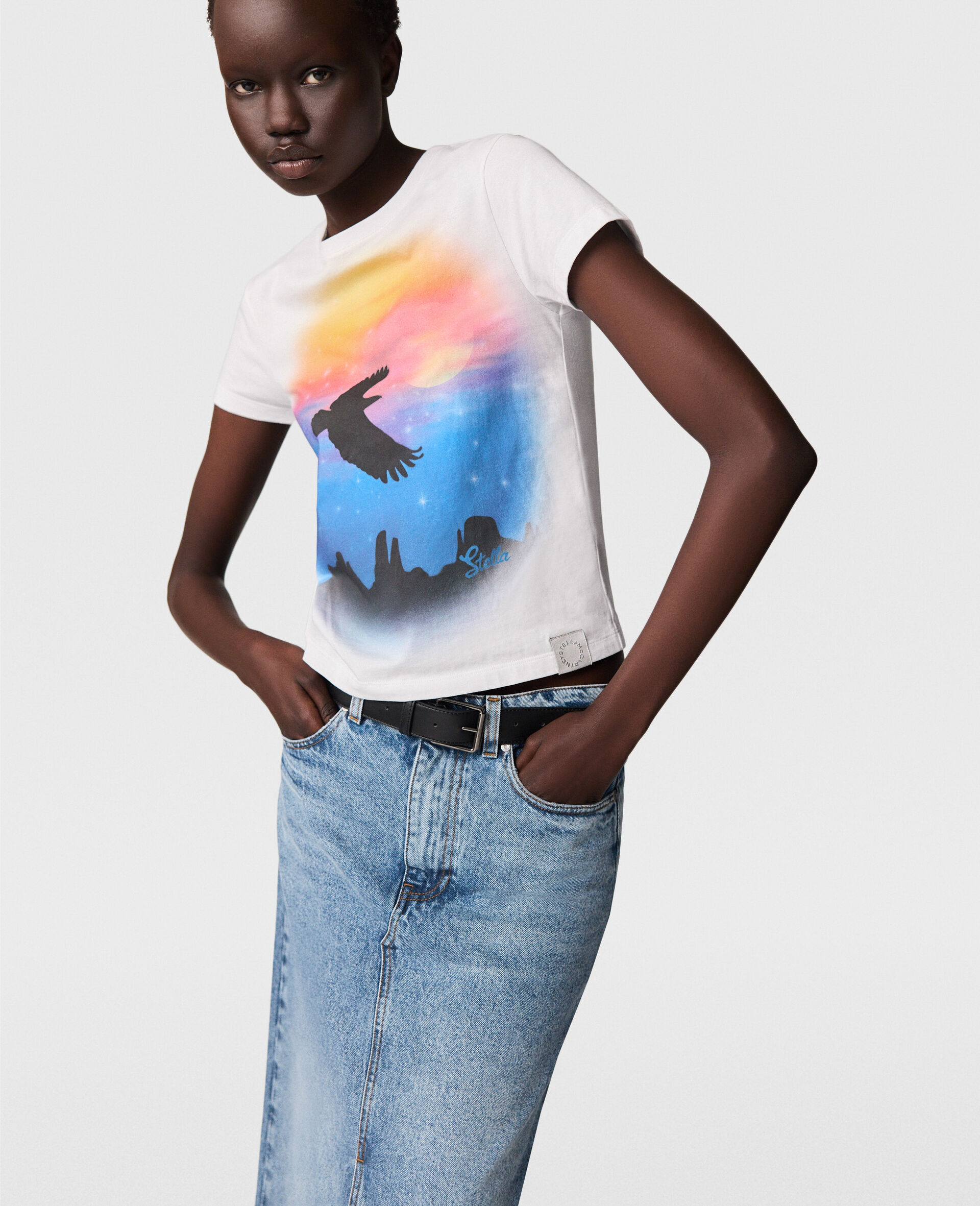 Jeansrock mit Vintage-Waschung und Vorderschlitz-Blau-large image number 5