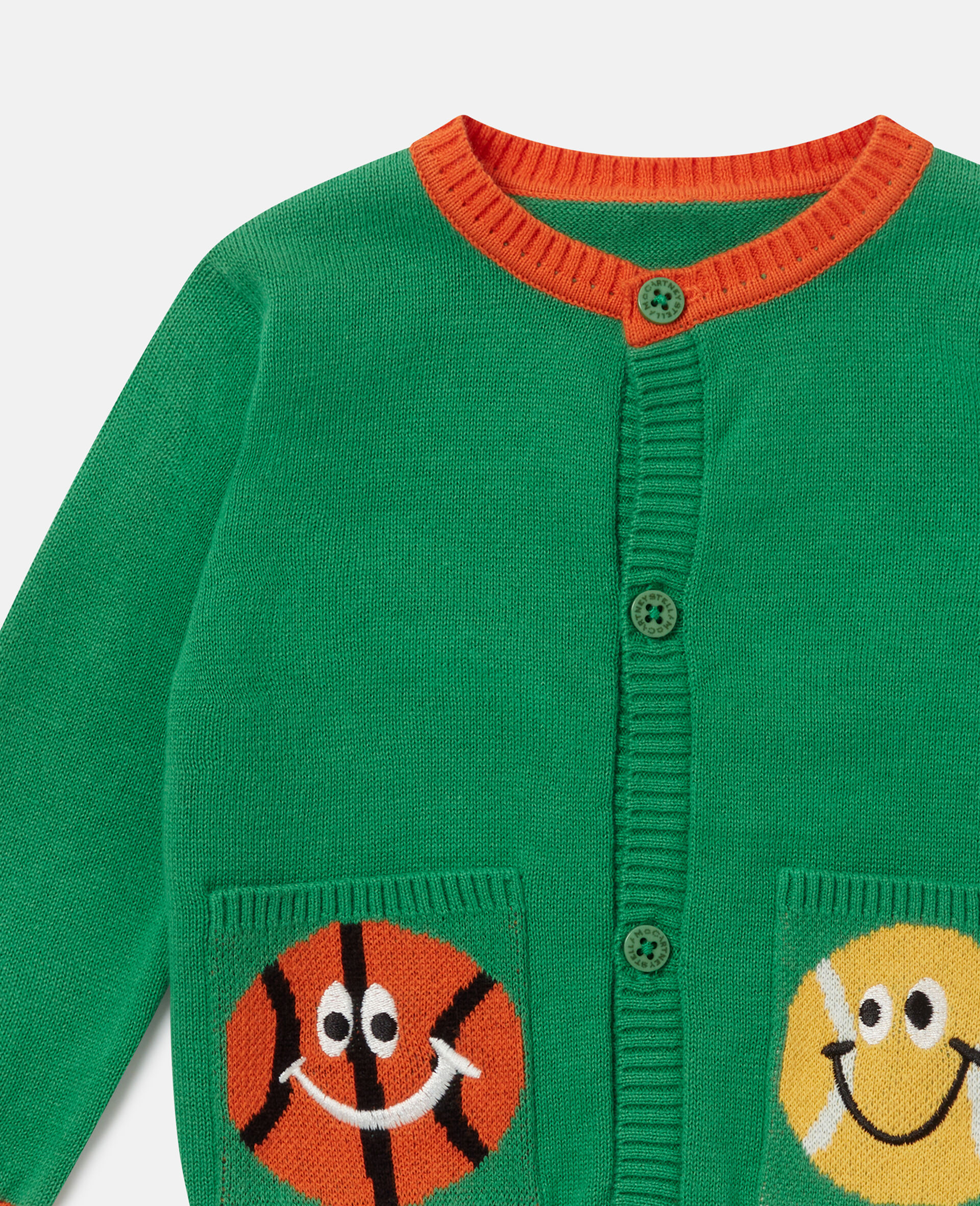 Sports Motif Knitted Cardigan-Green-large image number 1