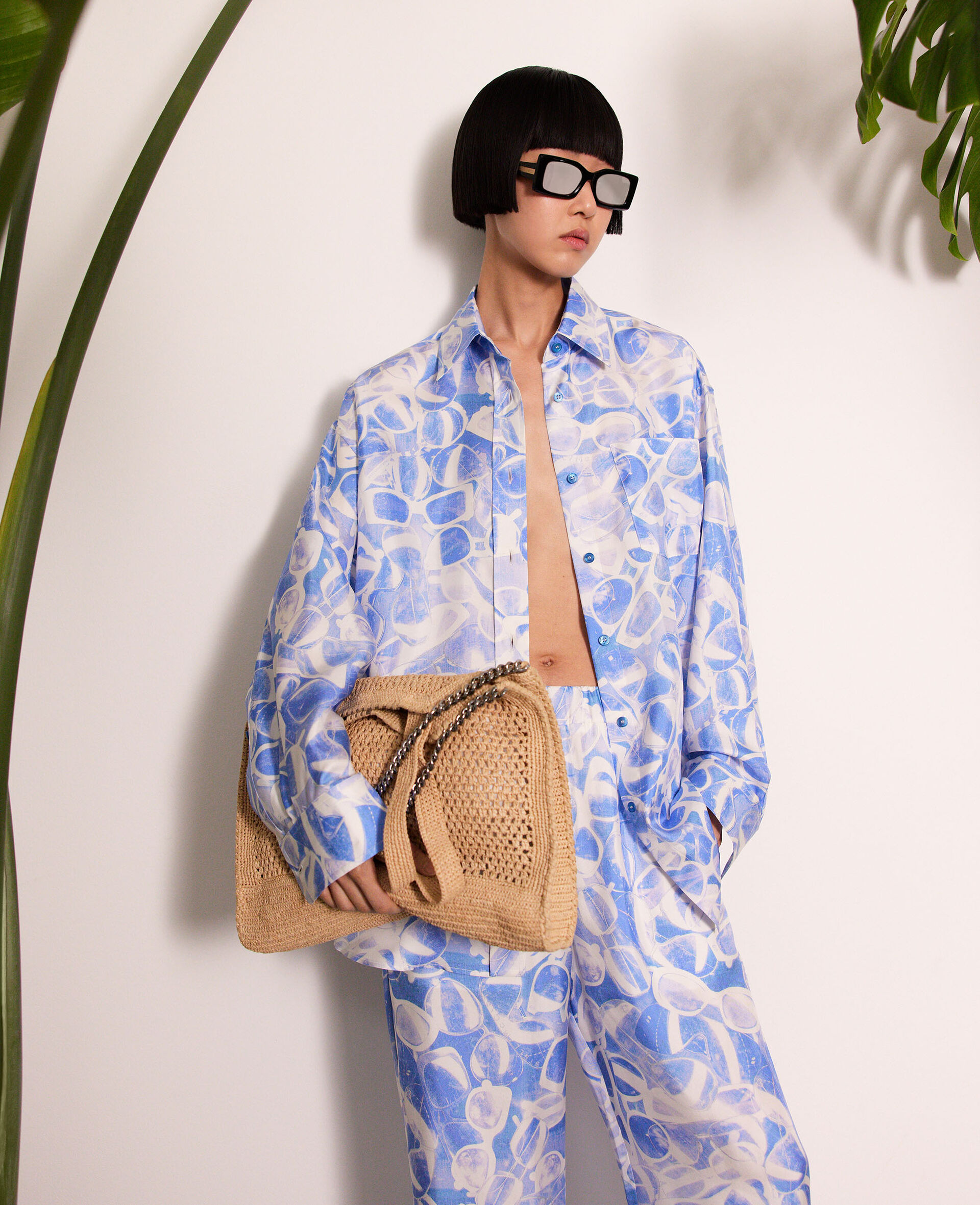 Sunglasses Print Straight-Leg Trousers-Blue-large image number 5