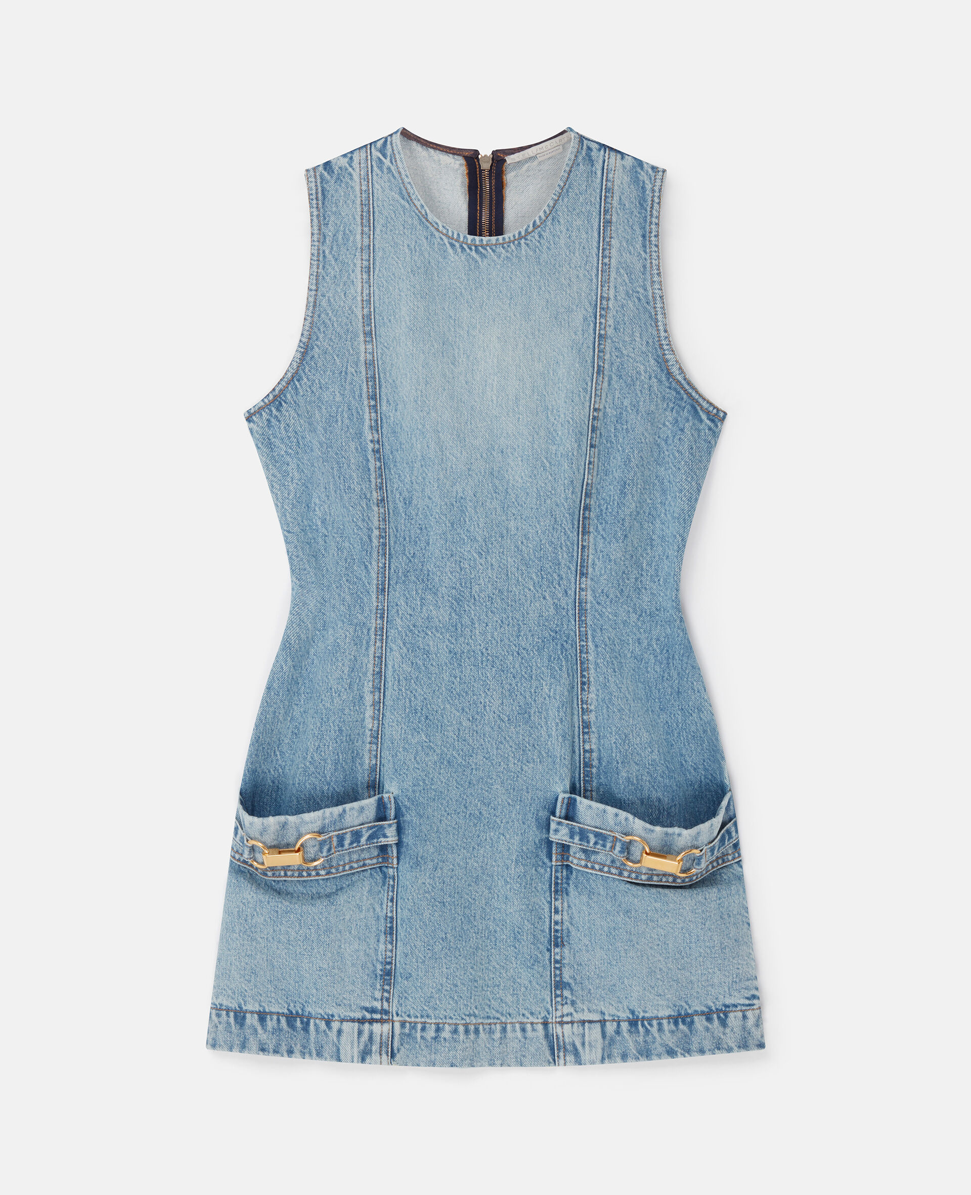 Clasp-Embellished Sleeveless Mini Dress-Blue-medium