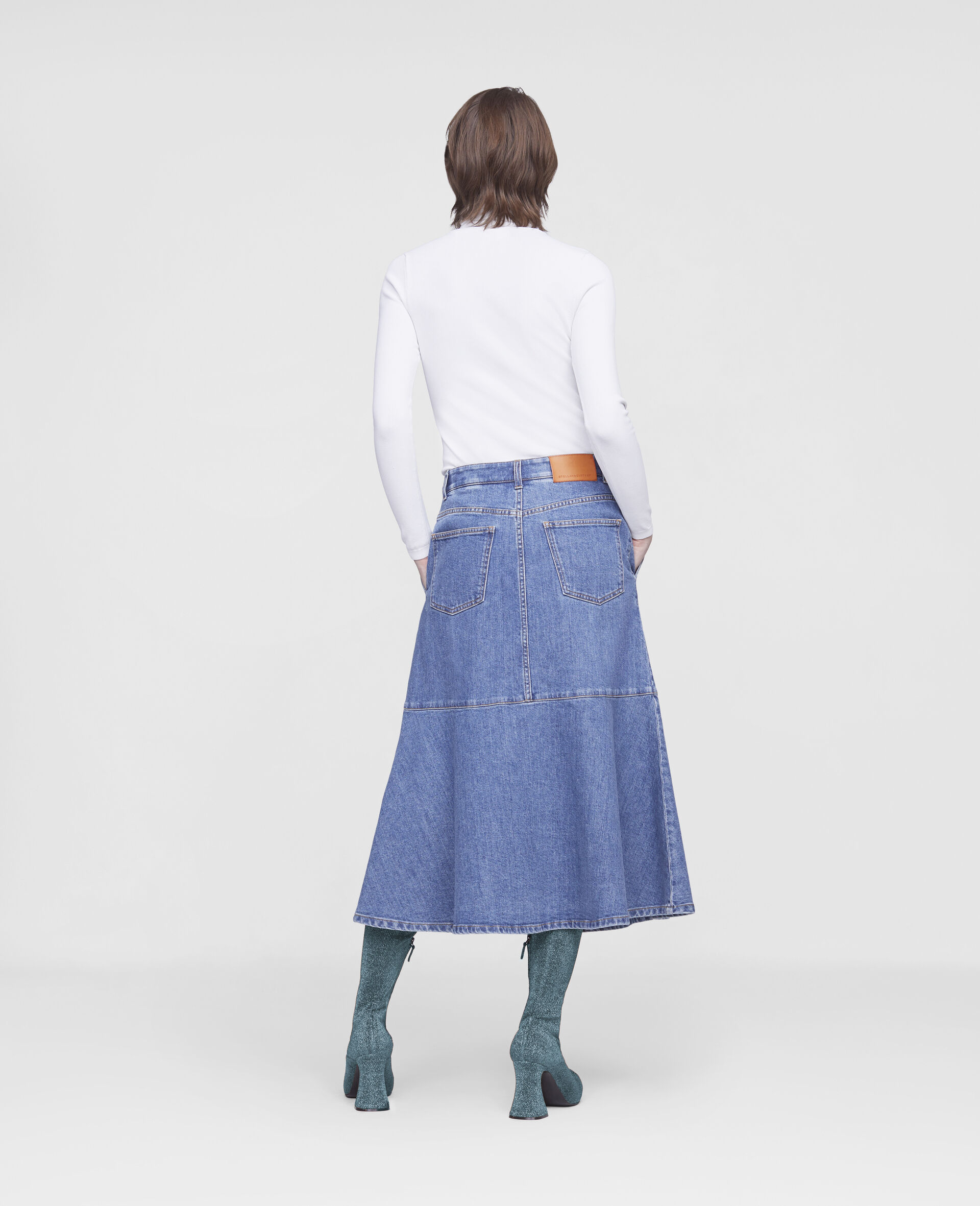 Flared Denim Skirt -Blue-large image number 2