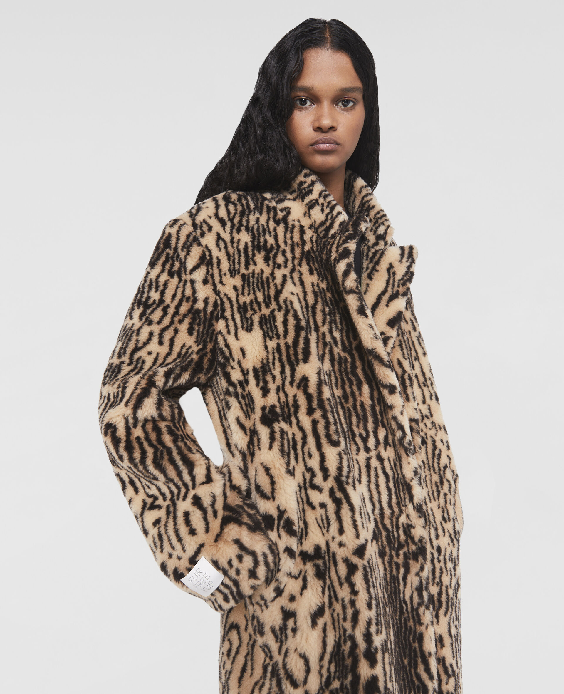 Ocelot Print Fur Free Fur Coat-Brown-large image number 3